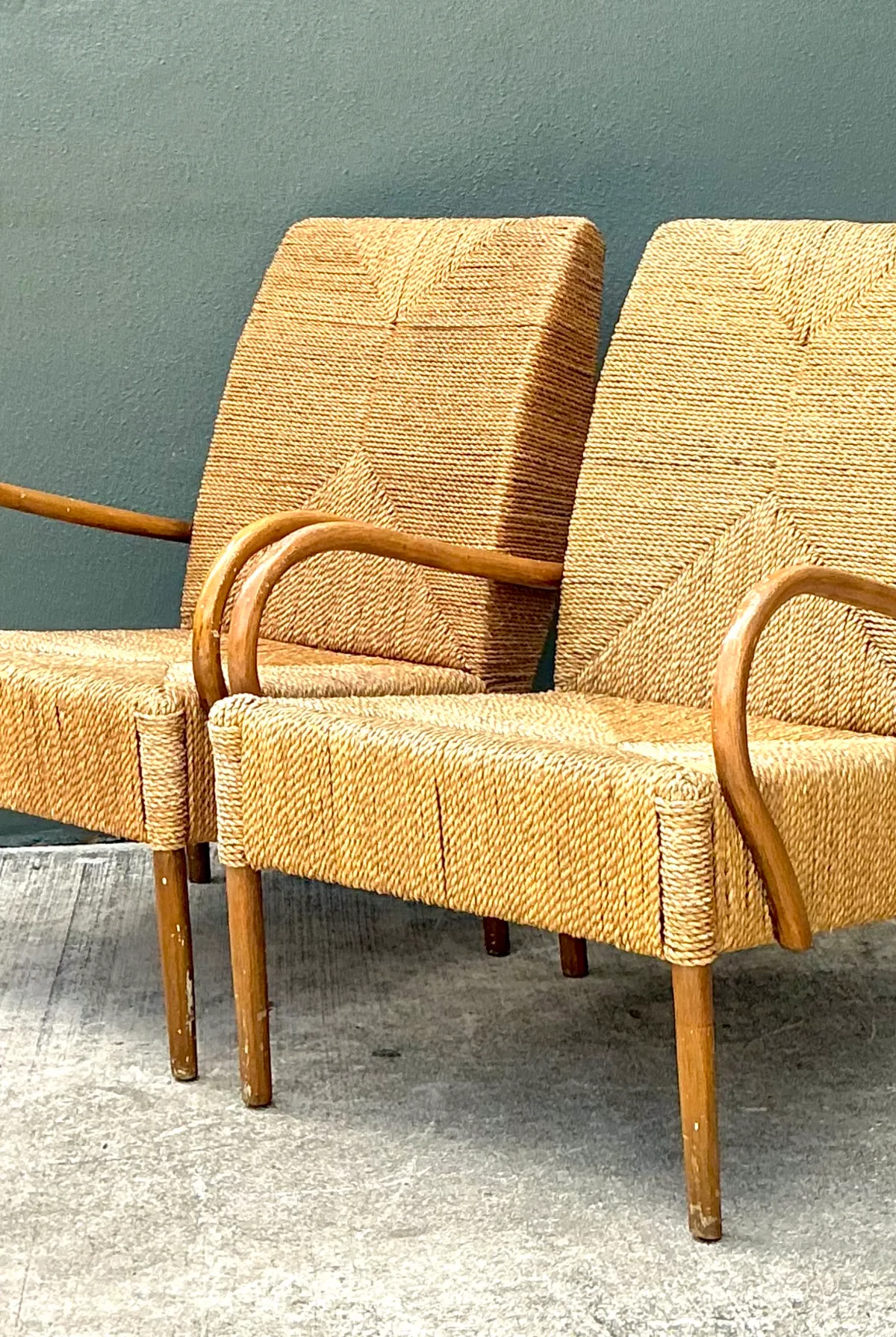 Vintage Japanese Wood and Twisted Jute Lounge Chairs - Pair — additional photo 3