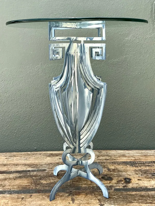 Vintage Greek Key Motif Metal and Glass Drinks Table — additional photo 5