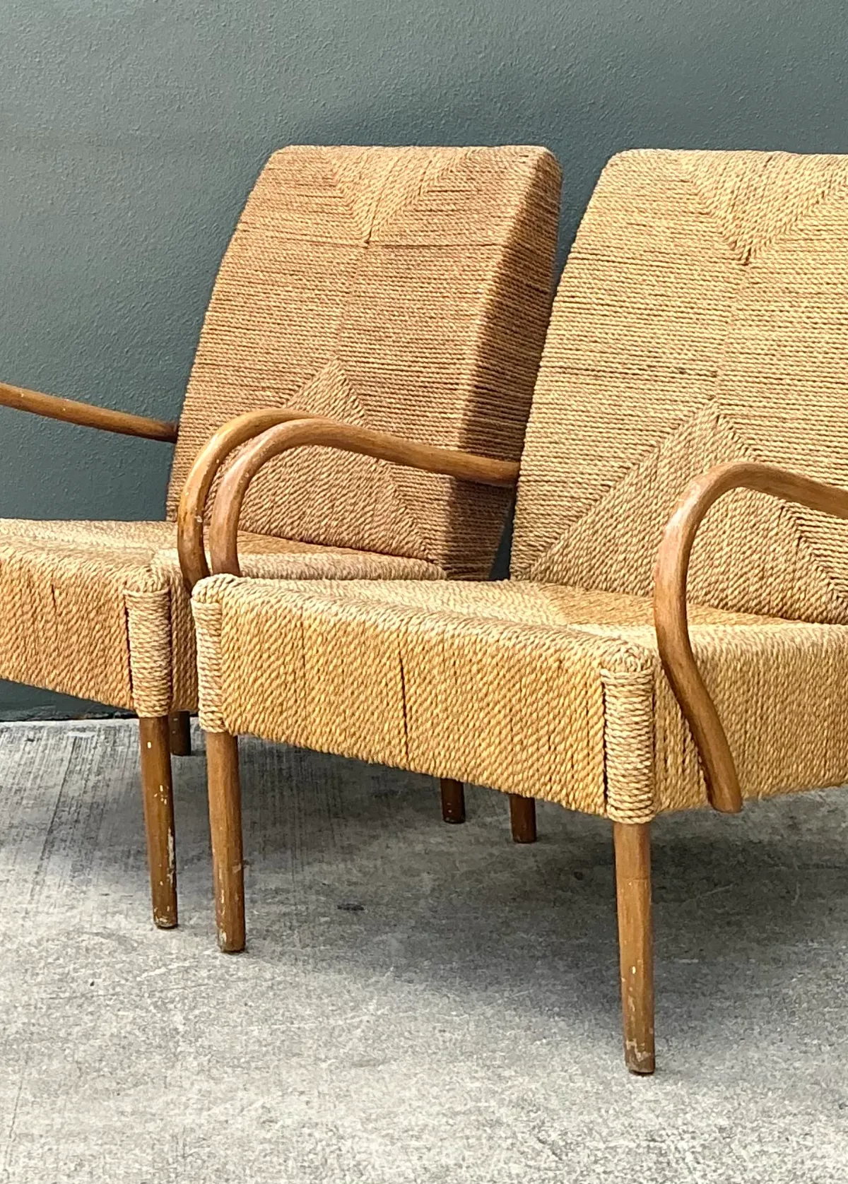 Vintage Japanese Wood and Twisted Jute Lounge Chairs - Pair — additional photo 7