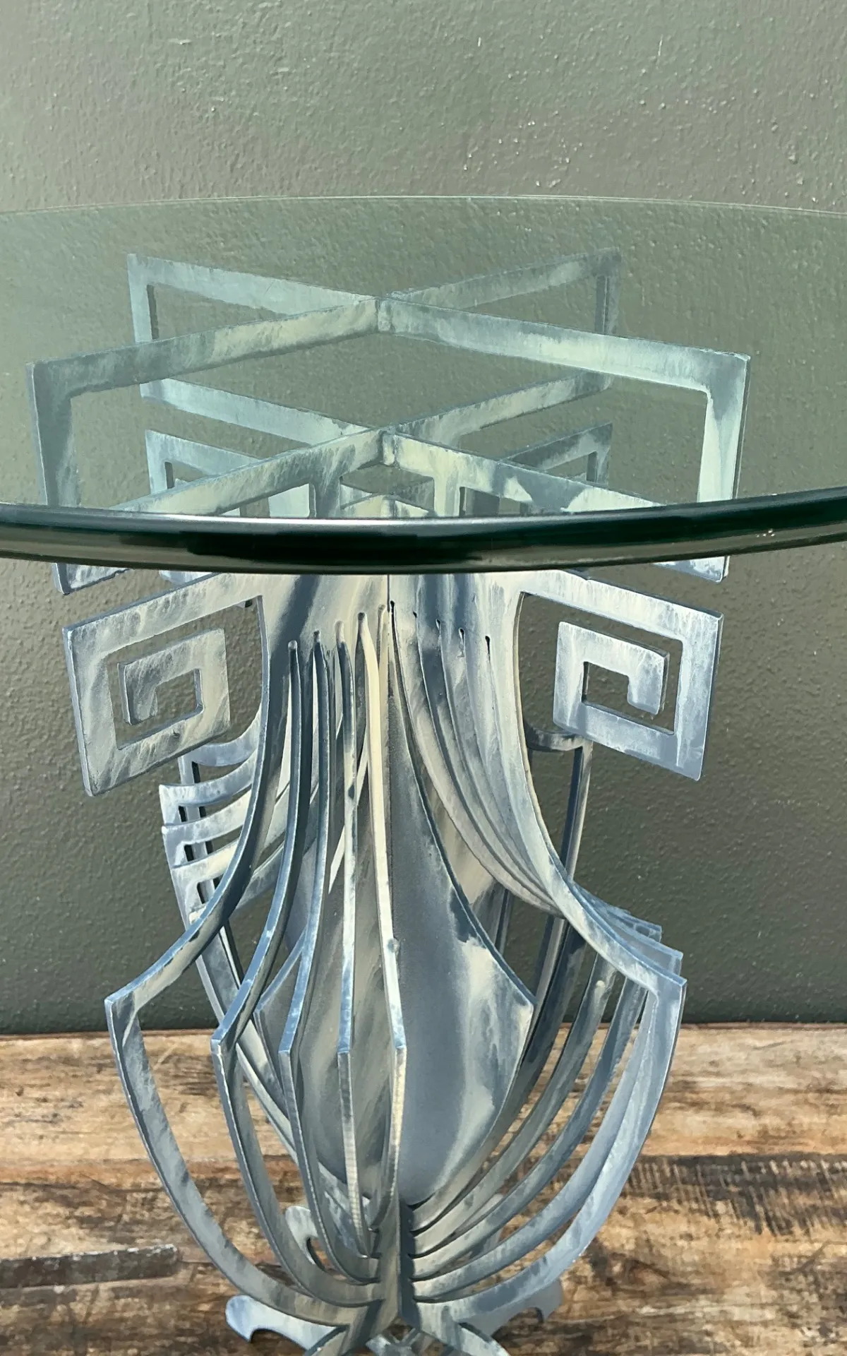 Vintage Greek Key Motif Metal and Glass Drinks Table — additional photo 6