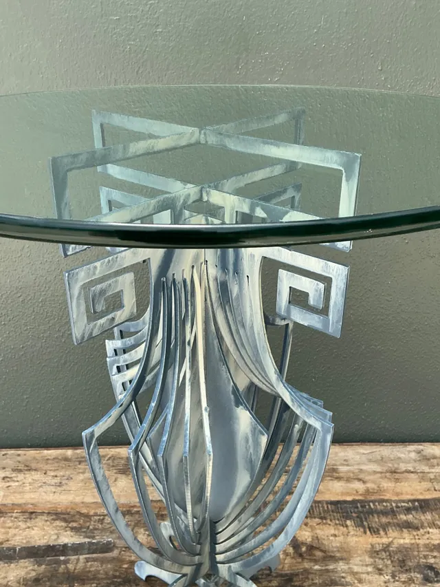 Vintage Greek Key Motif Metal and Glass Drinks Table — additional photo 6