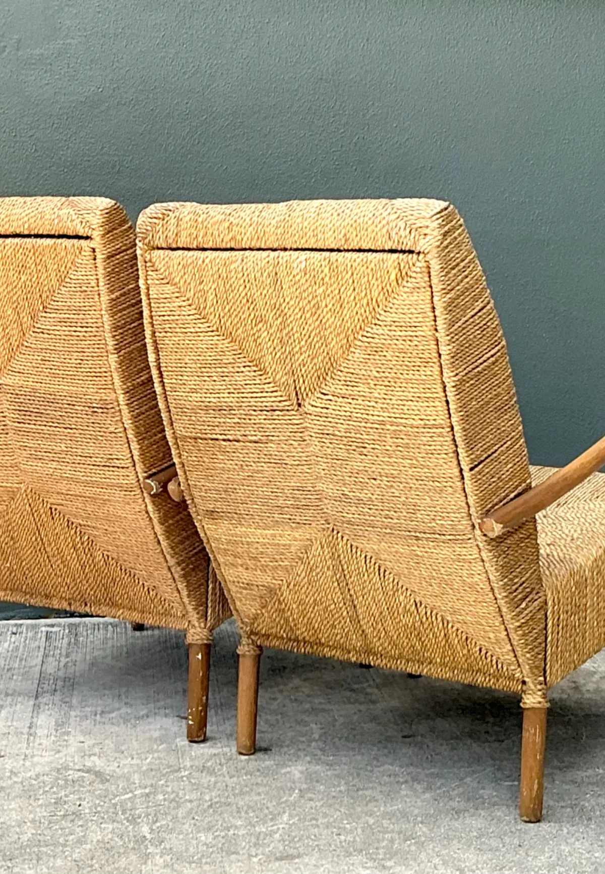 Vintage Japanese Wood and Twisted Jute Lounge Chairs - Pair — additional photo 4