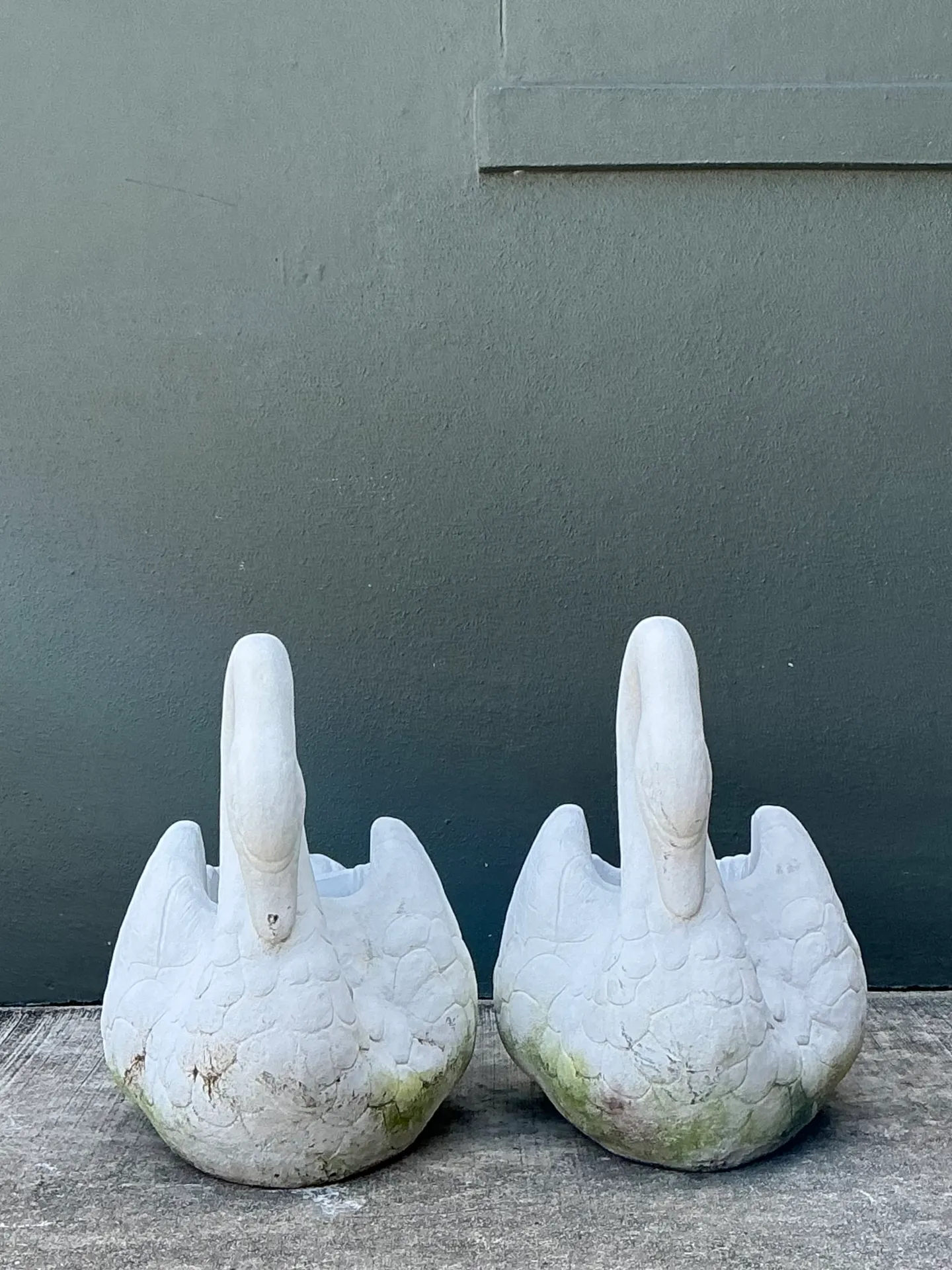 Vintage Cast Concrete Swan Planters - Pair — additional photo 2