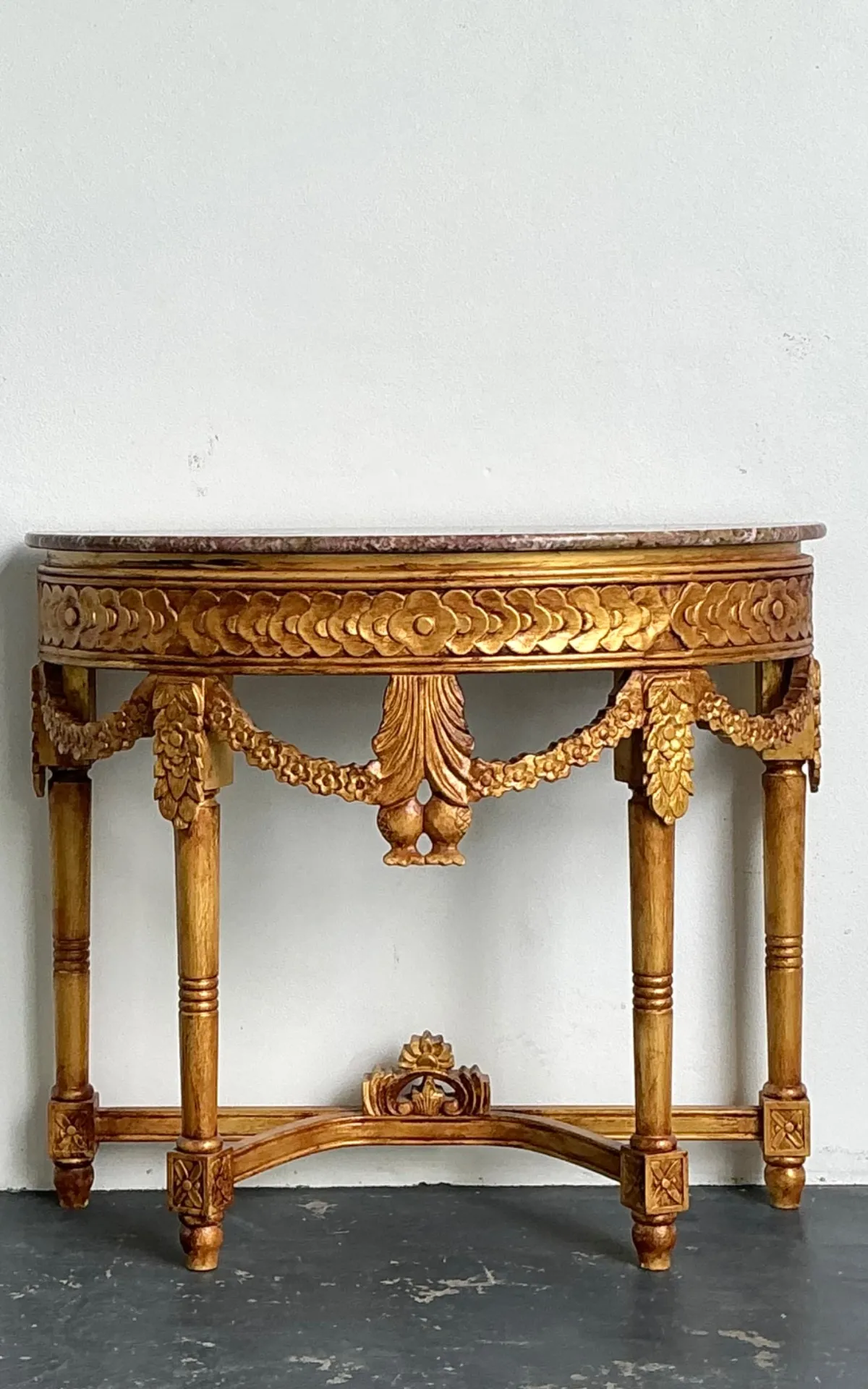 Antique Carved Giltwood Pomegranate Console with Marble Top — additional photo 2