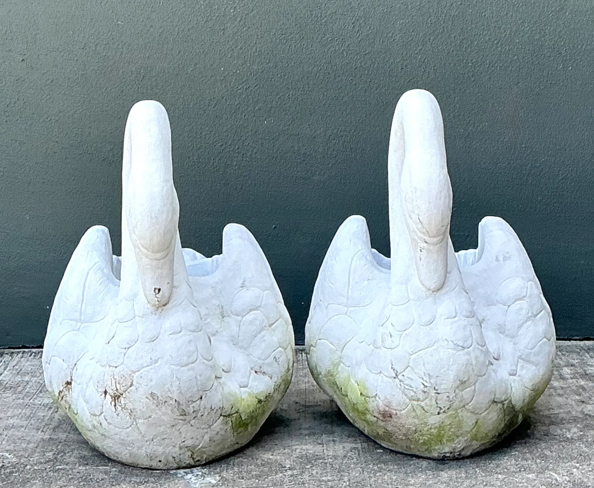 Vintage Cast Concrete Swan Planters - Pair — additional photo 4