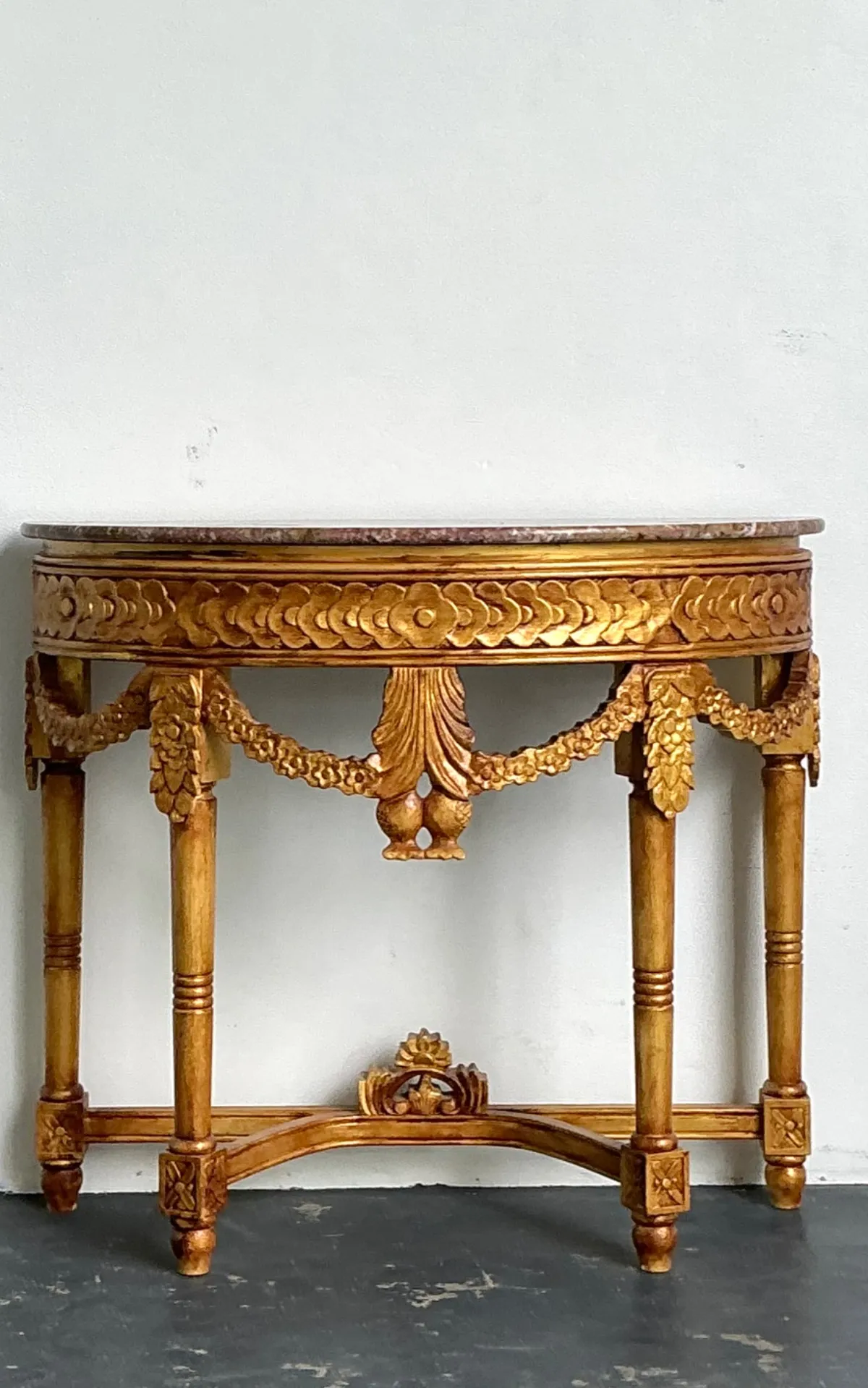 Antique Carved Giltwood Pomegranate Console with Marble Top — additional photo 6