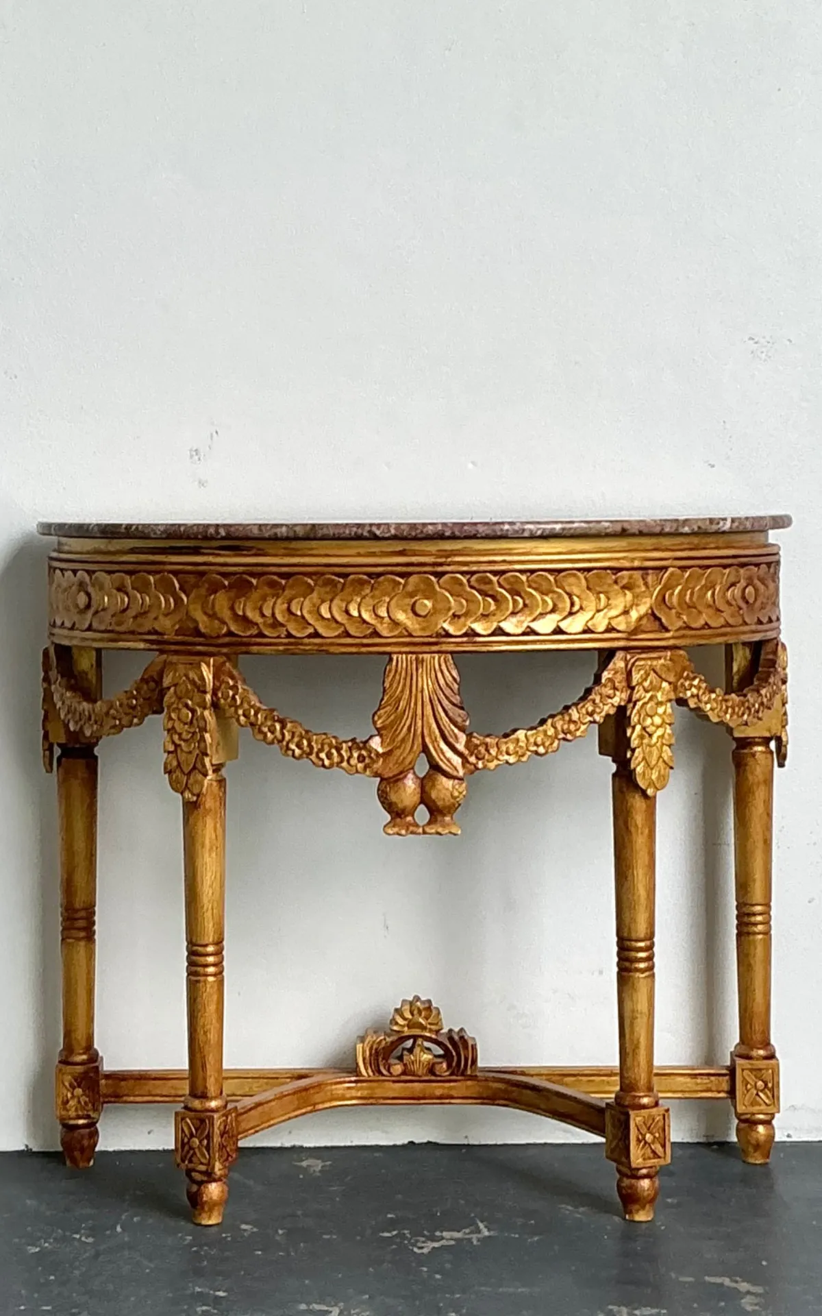Antique Carved Giltwood Pomegranate Console with Marble Top — additional photo 8