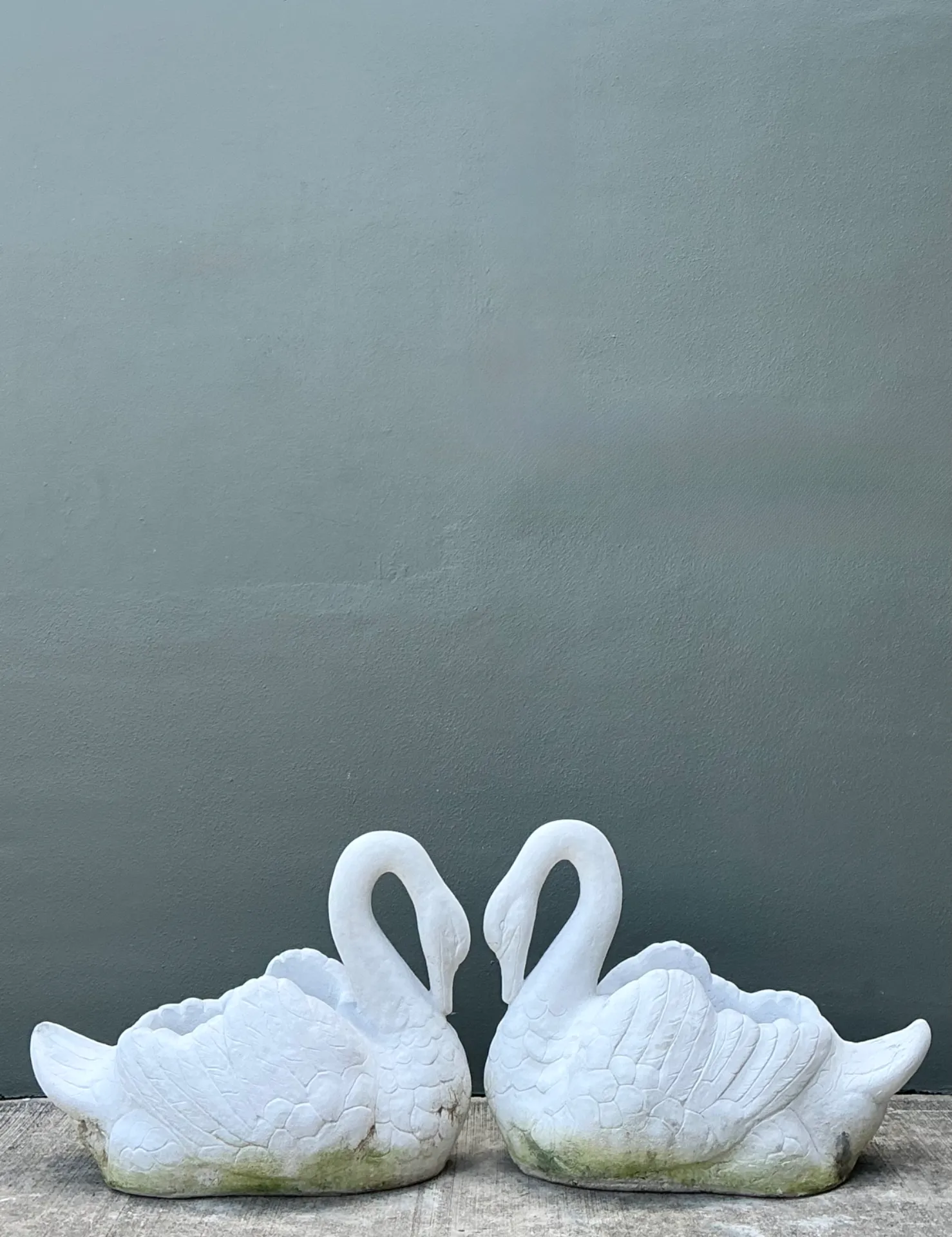 Vintage Cast Concrete Swan Planters - Pair — additional photo 6