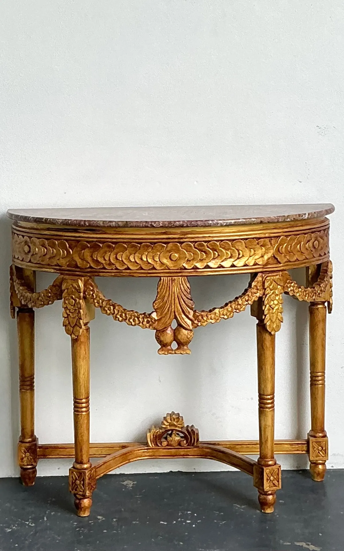 Antique Carved Giltwood Pomegranate Console with Marble Top — additional photo 3