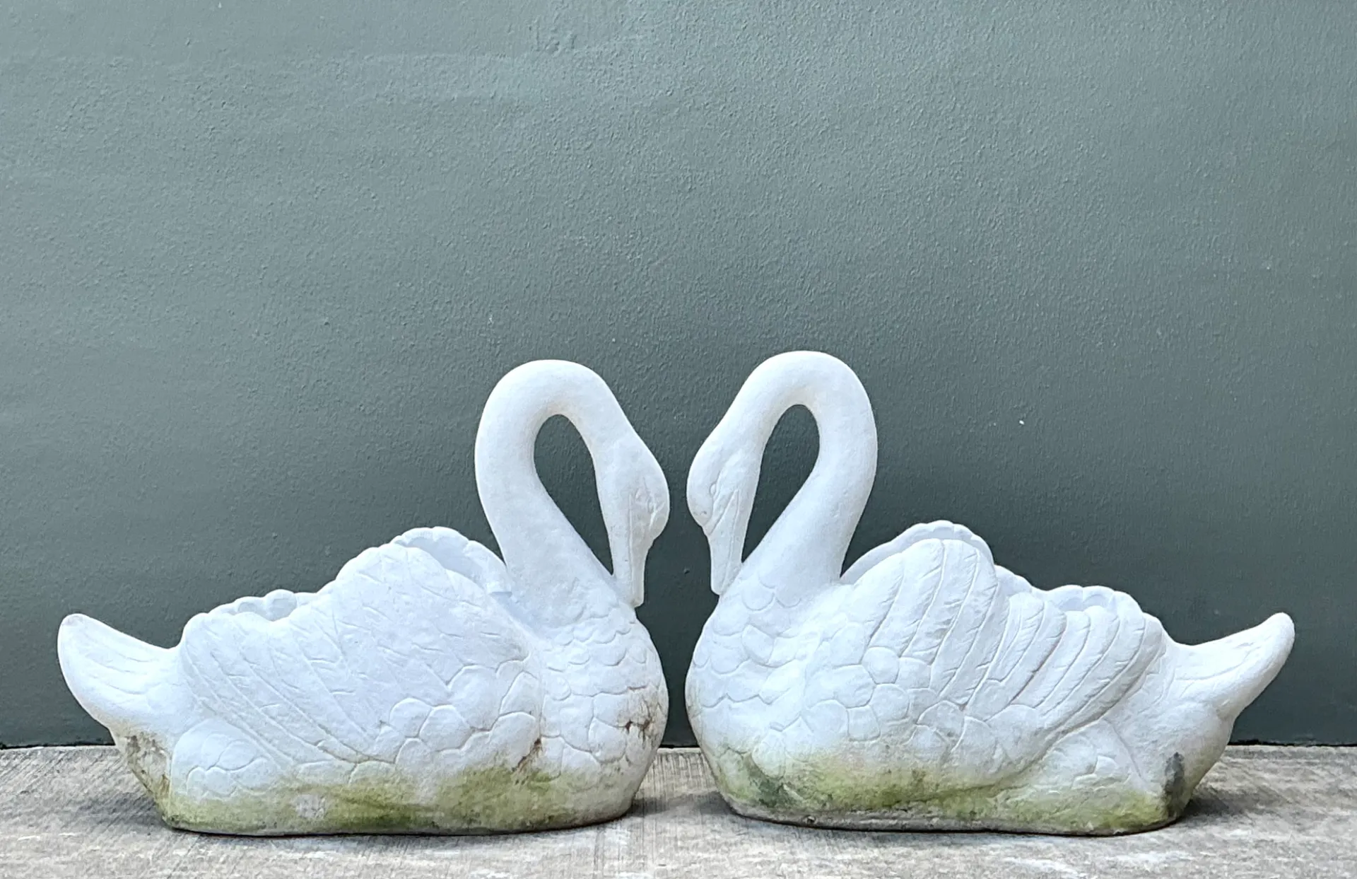 Vintage Cast Concrete Swan Planters - Pair — additional photo 7