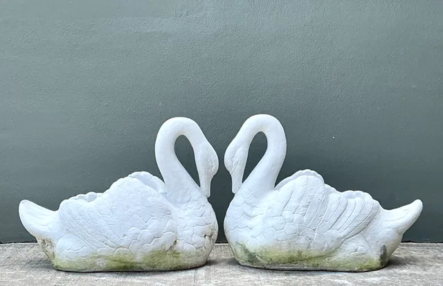 Vintage Cast Concrete Swan Planters - Pair — additional photo 7