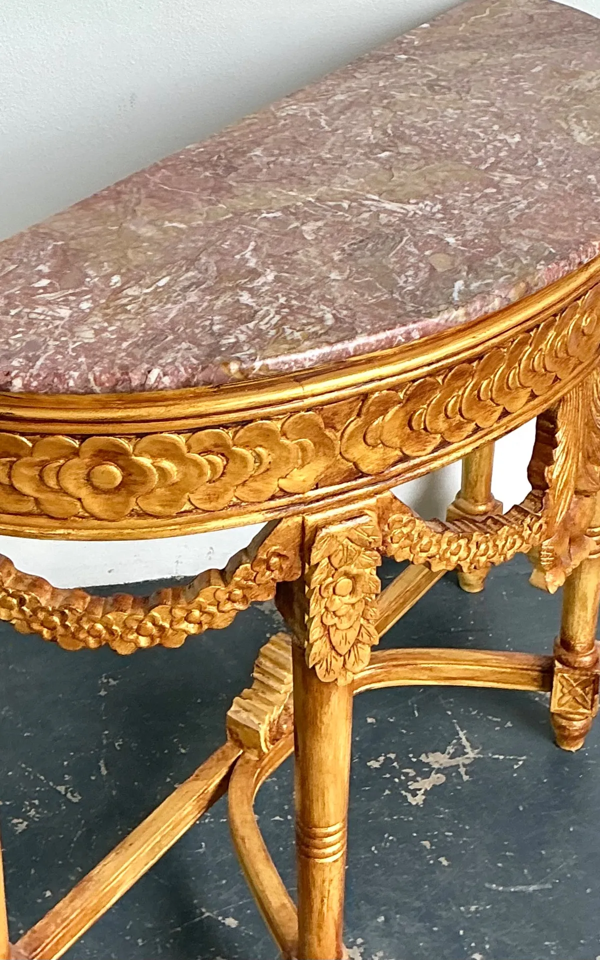 Antique Carved Giltwood Pomegranate Console with Marble Top — additional photo 7