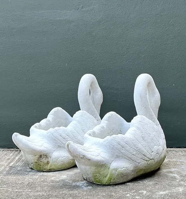 Vintage Cast Concrete Swan Planters - Pair — additional photo 8