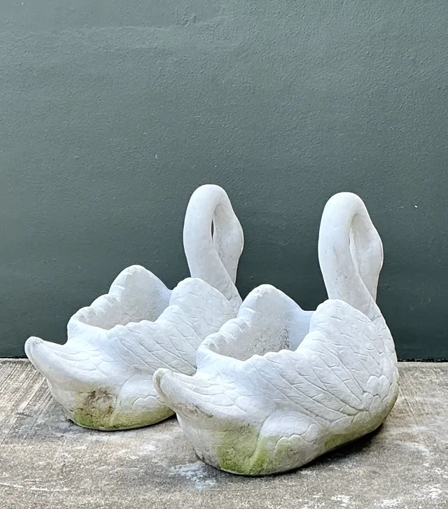 Vintage Cast Concrete Swan Planters - Pair — additional photo 1
