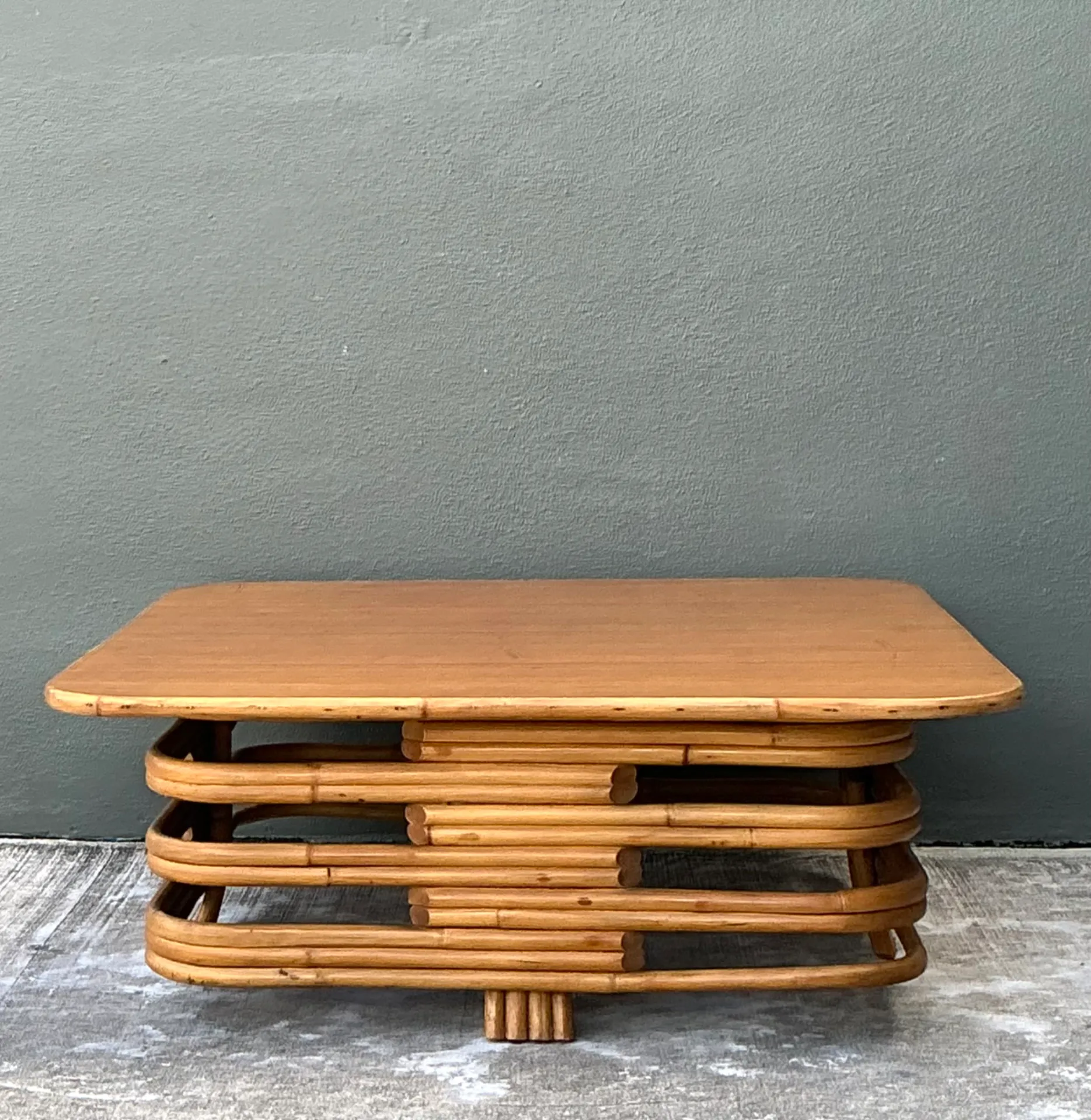 Vintage Stacked Rattan Coffee Table After Paul Frankl — additional photo 3