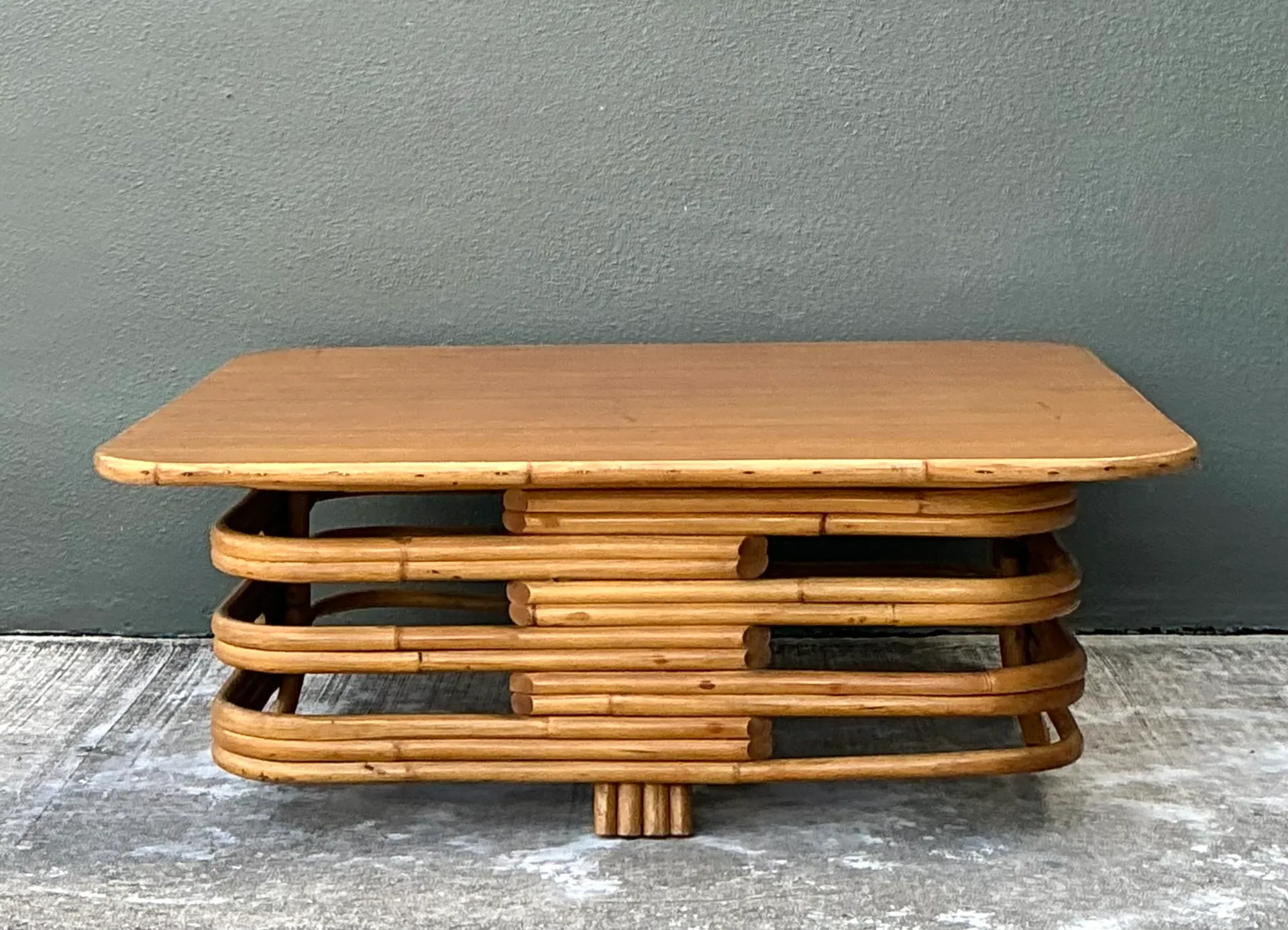 Vintage Stacked Rattan Coffee Table After Paul Frankl — additional photo 1