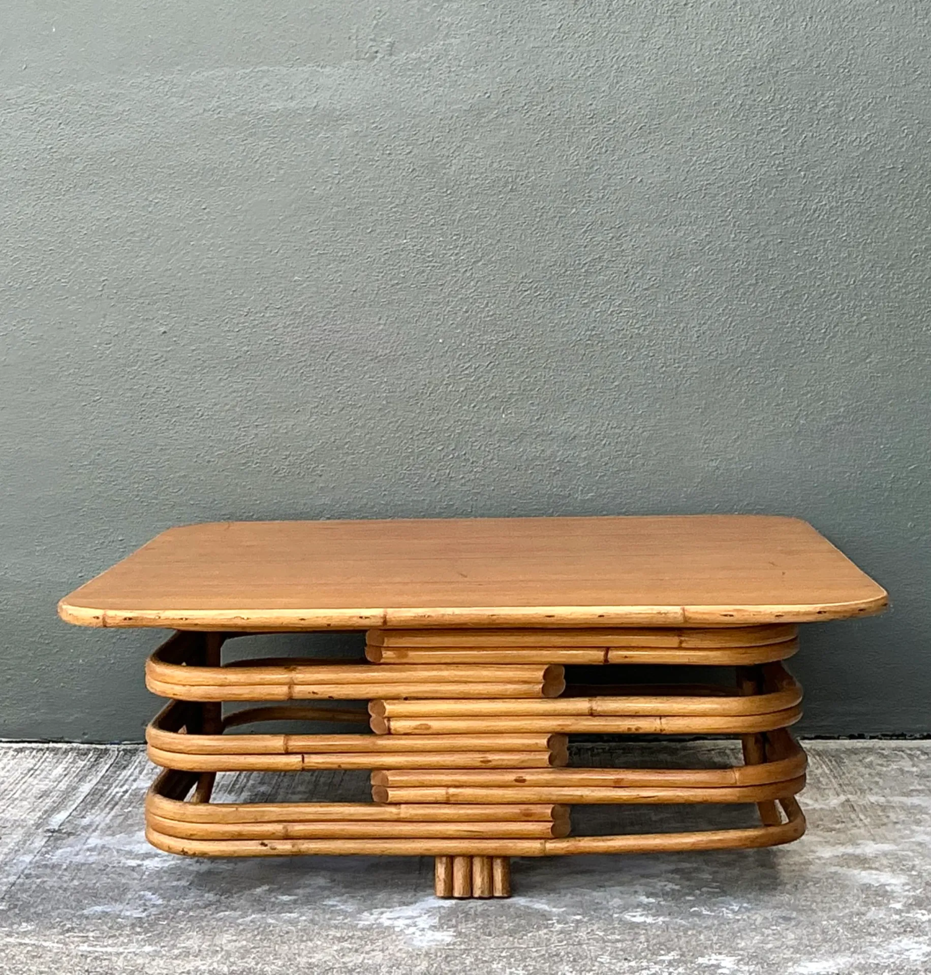 Vintage Stacked Rattan Coffee Table After Paul Frankl — additional photo 7