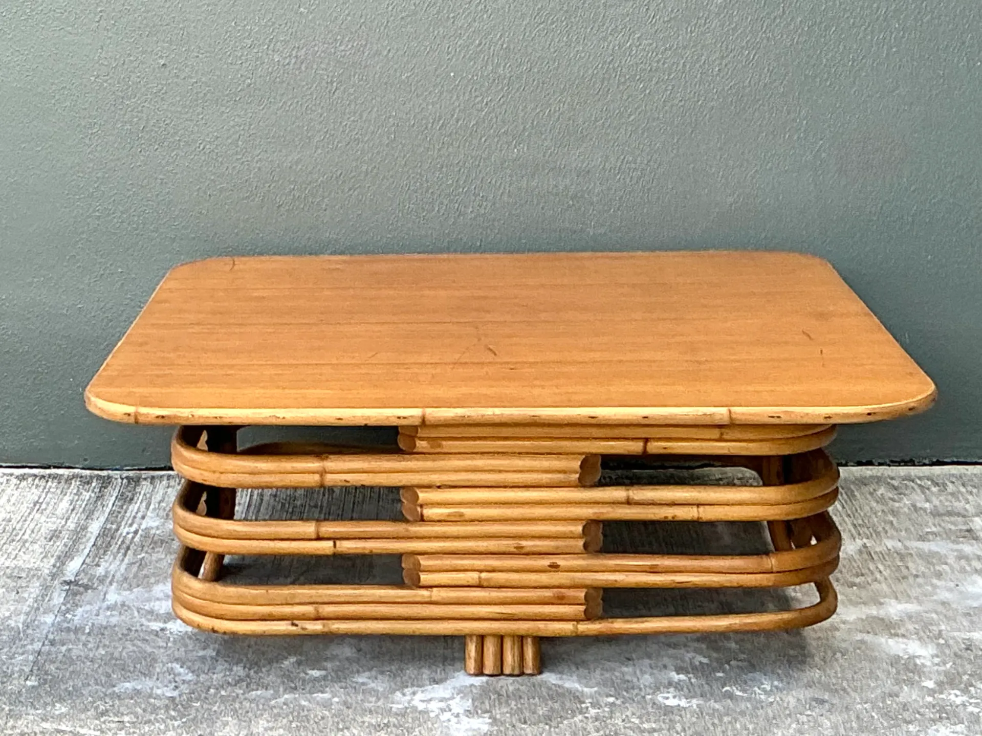 Vintage Stacked Rattan Coffee Table After Paul Frankl — additional photo 6