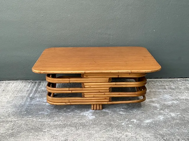 Vintage Stacked Rattan Coffee Table After Paul Frankl — additional photo 2