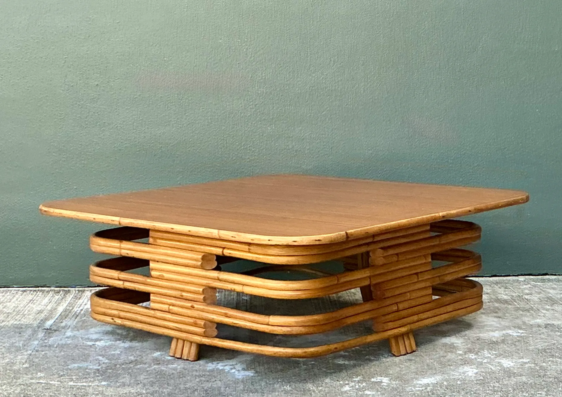 Vintage Stacked Rattan Coffee Table After Paul Frankl — additional photo 8