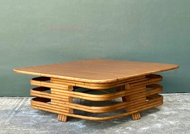 Vintage Stacked Rattan Coffee Table After Paul Frankl — additional photo 8