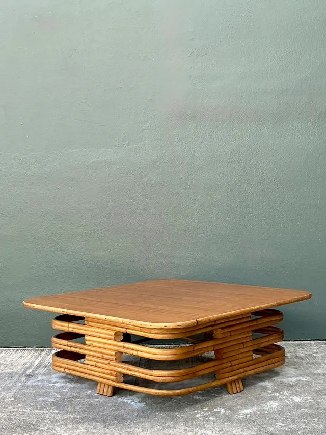 Vintage Stacked Rattan Coffee Table After Paul Frankl — additional photo 4
