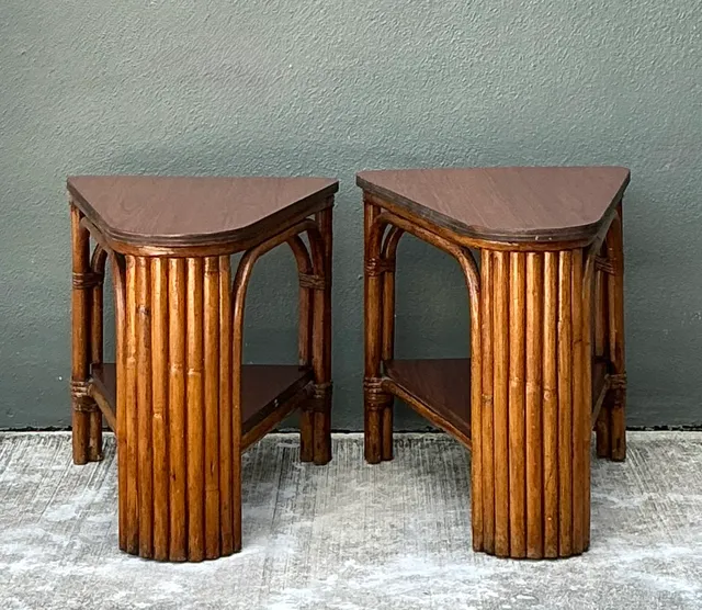 Vintage Rattan Pie Slice Side Tables After Frankl — additional photo 8