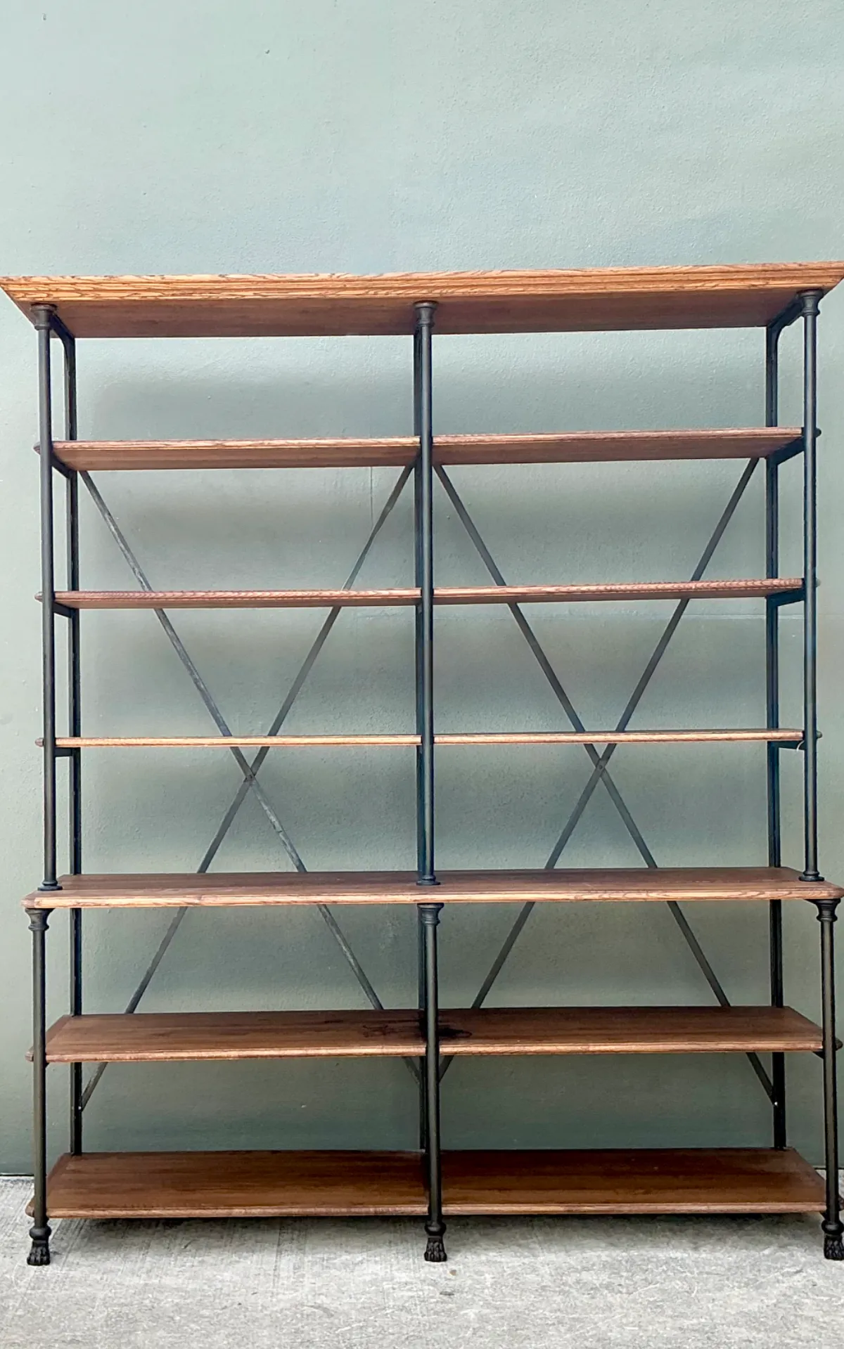 Vintage French Plank Wood and Metal Industrial Bookshelf — additional photo 6
