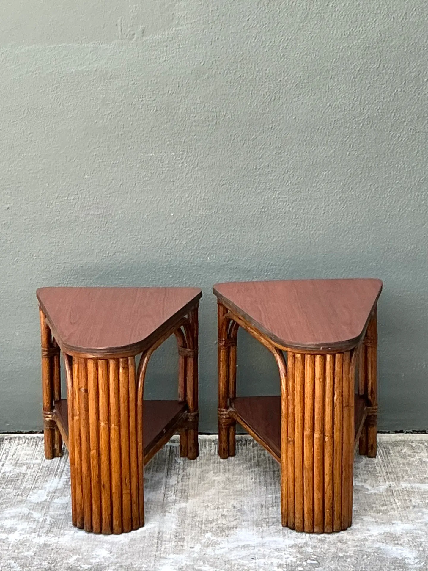 Vintage Rattan Pie Slice Side Tables After Frankl — additional photo 7