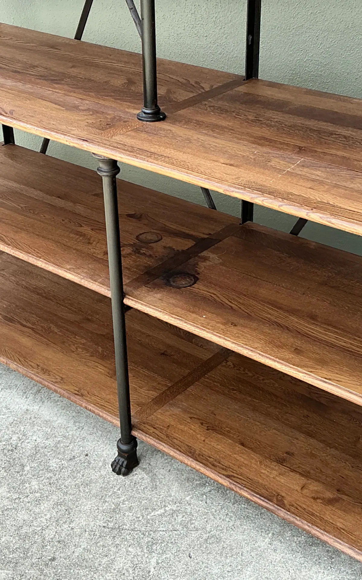 Vintage French Plank Wood and Metal Industrial Bookshelf — additional photo 2