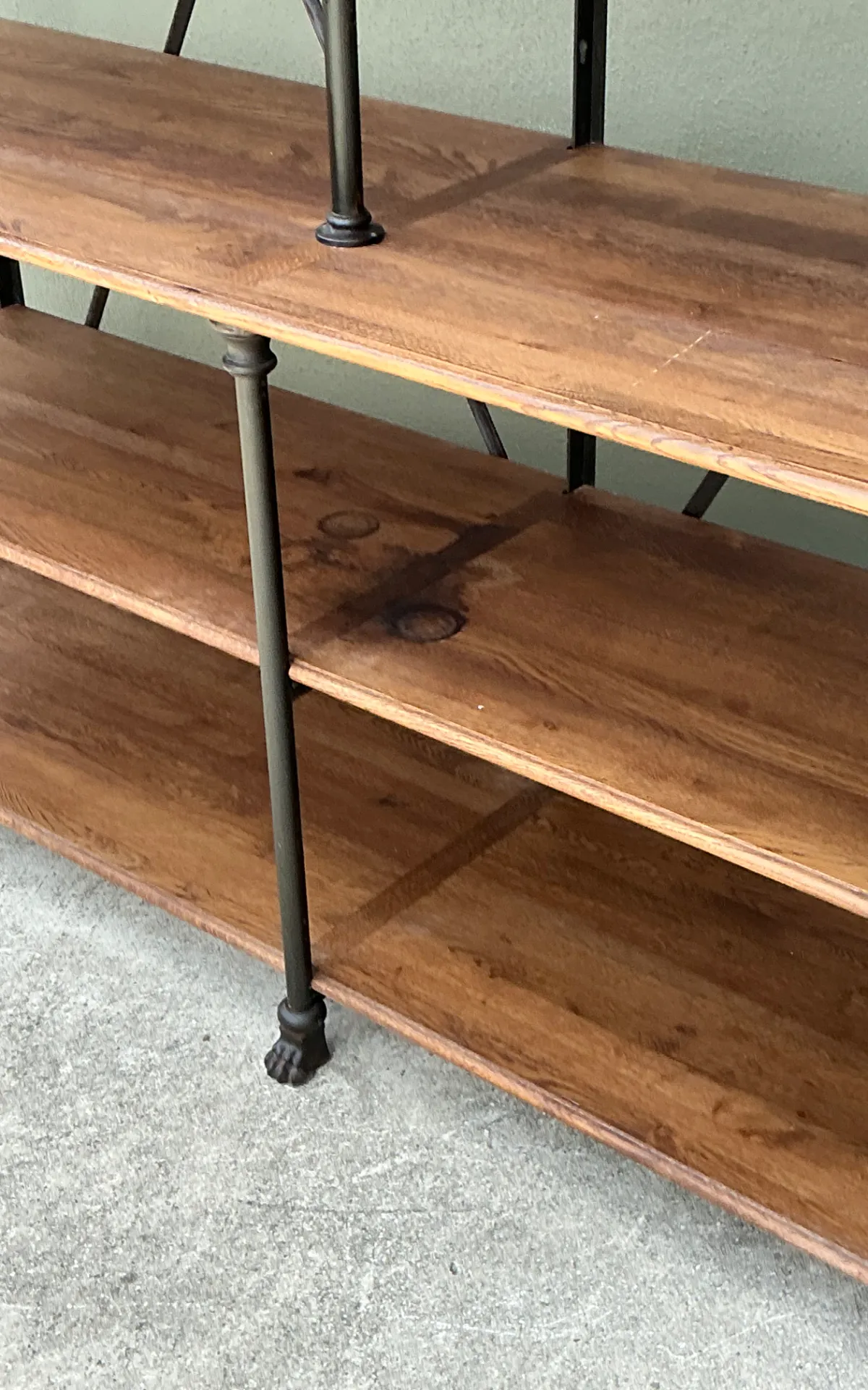 Vintage French Plank Wood and Metal Industrial Bookshelf — additional photo 4