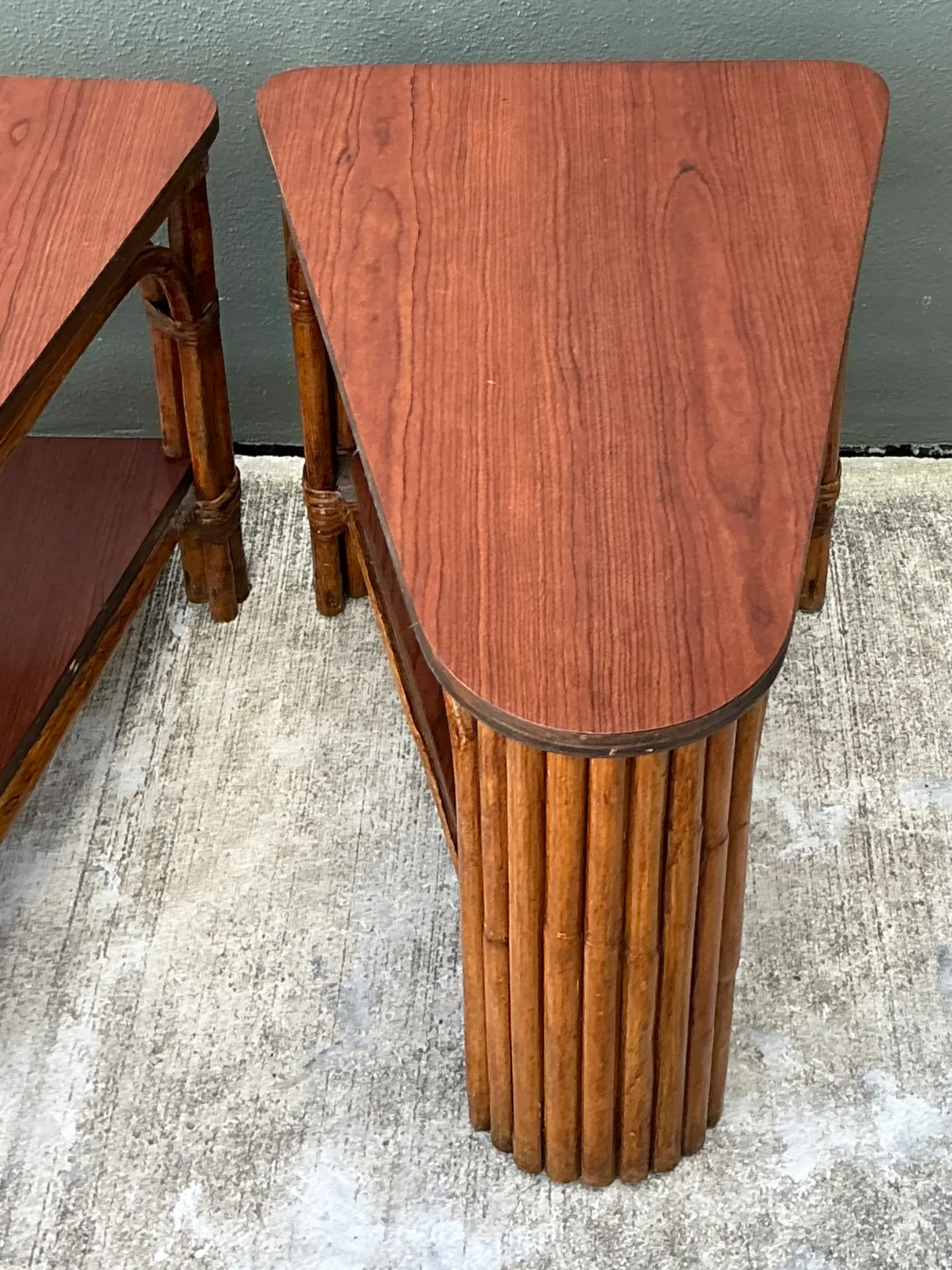 Vintage Rattan Pie Slice Side Tables After Frankl — additional photo 6