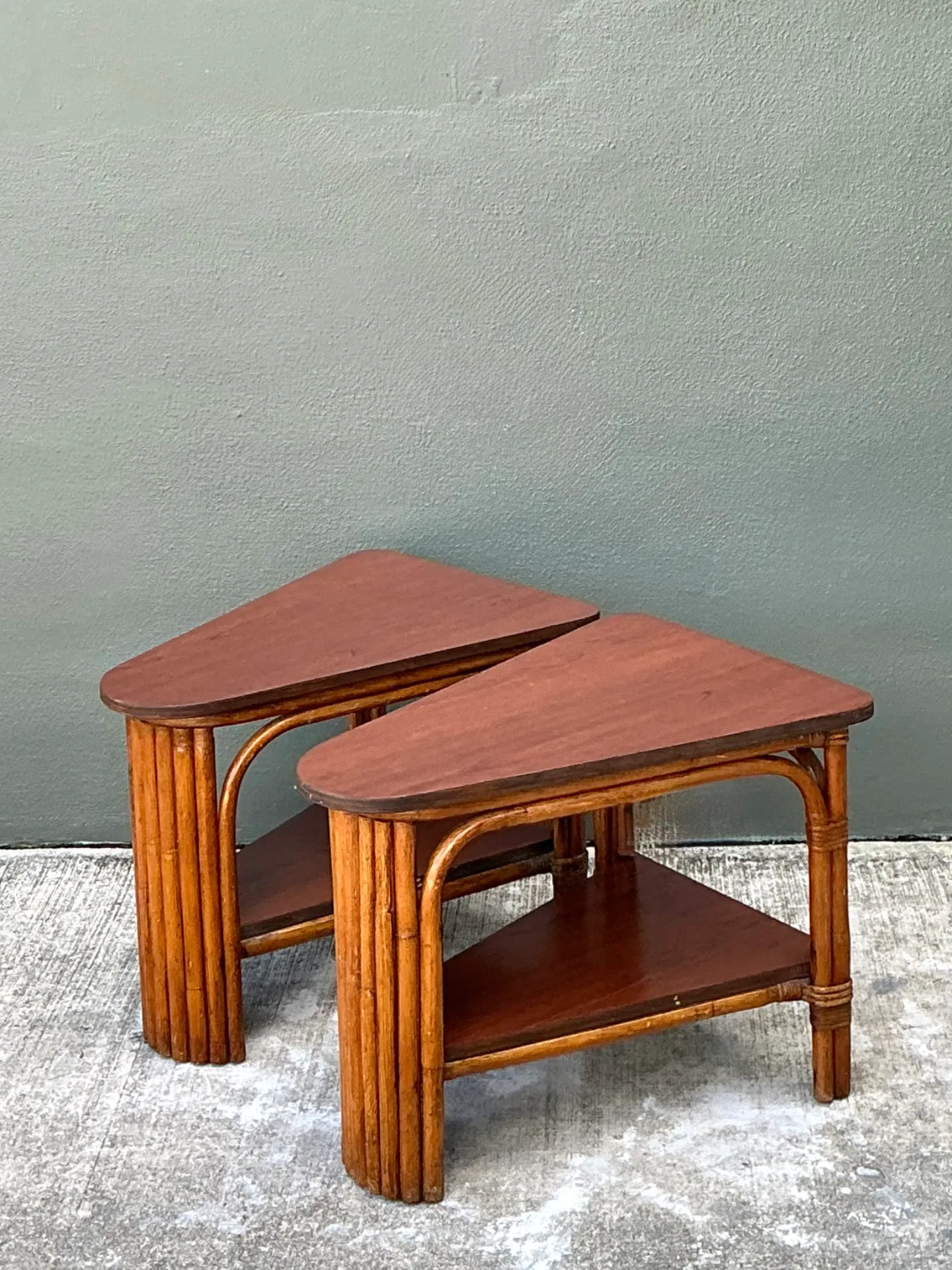 Vintage Rattan Pie Slice Side Tables After Frankl — additional photo 2