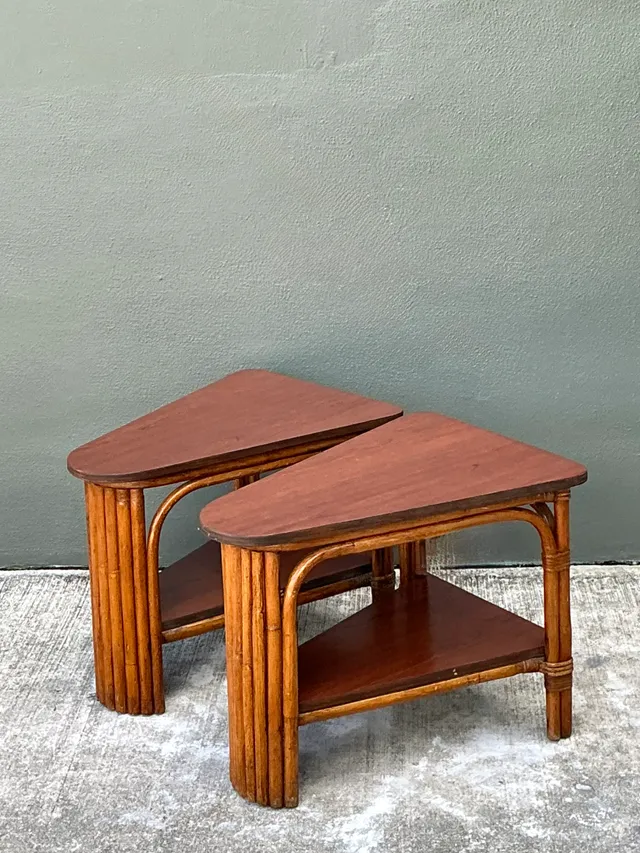Vintage Rattan Pie Slice Side Tables After Frankl — additional photo 2