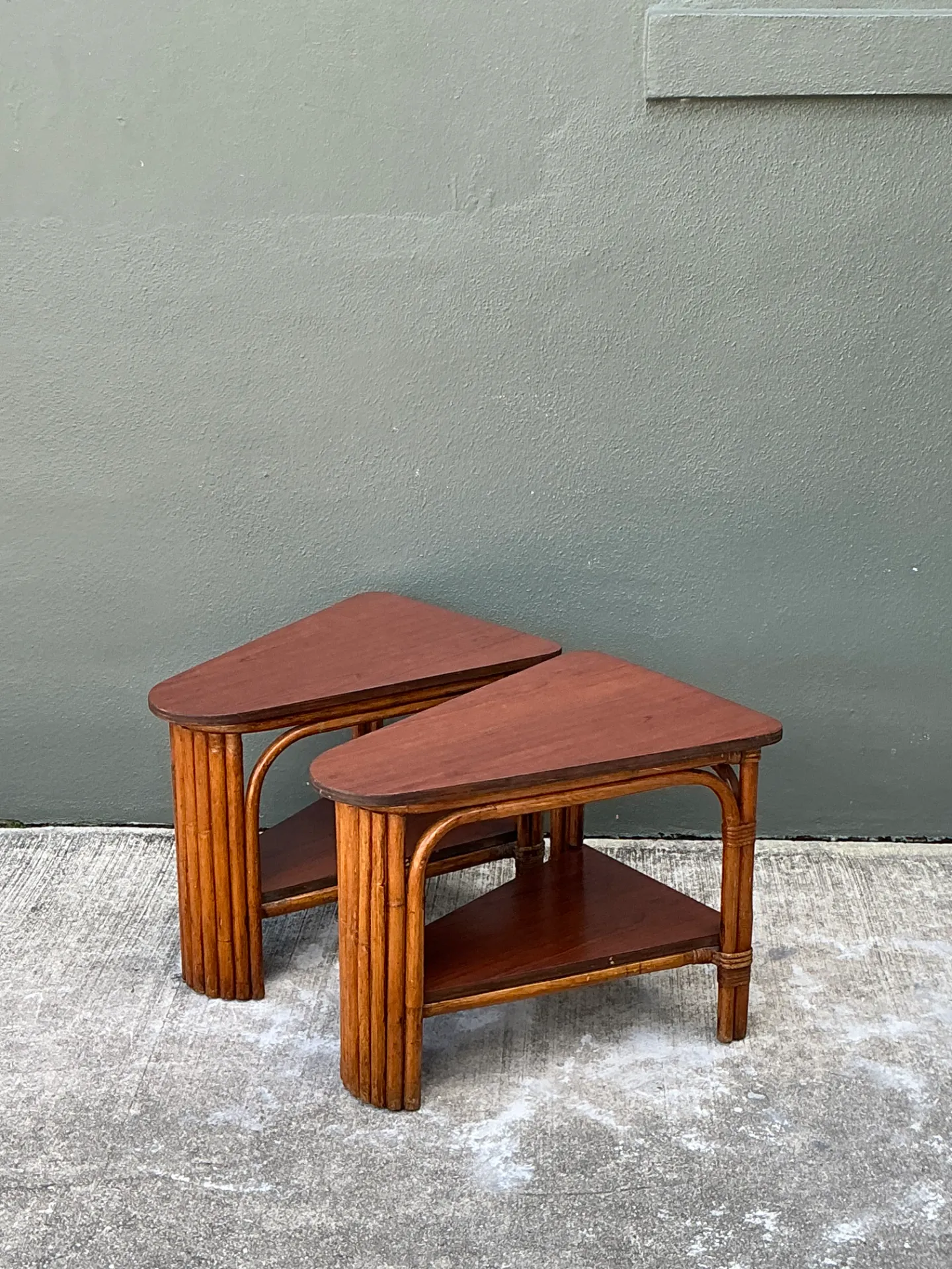 Vintage Rattan Pie Slice Side Tables After Frankl — additional photo 3