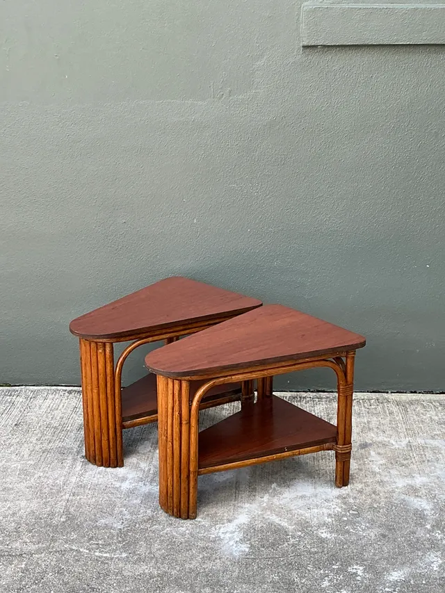 Vintage Rattan Pie Slice Side Tables After Frankl — additional photo 3