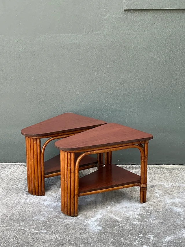 Vintage Rattan Pie Slice Side Tables After Frankl — additional photo 5