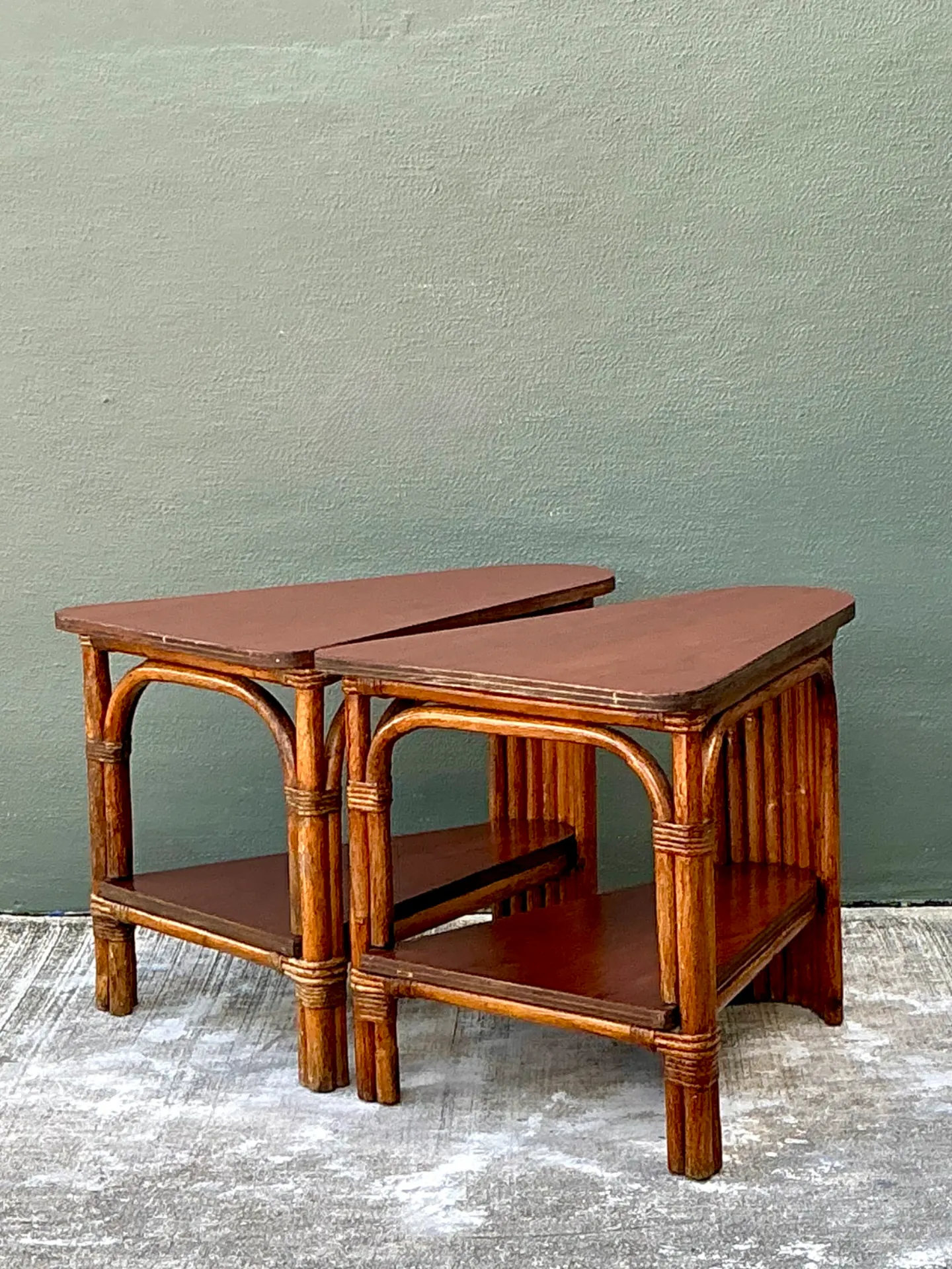 Vintage Rattan Pie Slice Side Tables After Frankl — additional photo 4