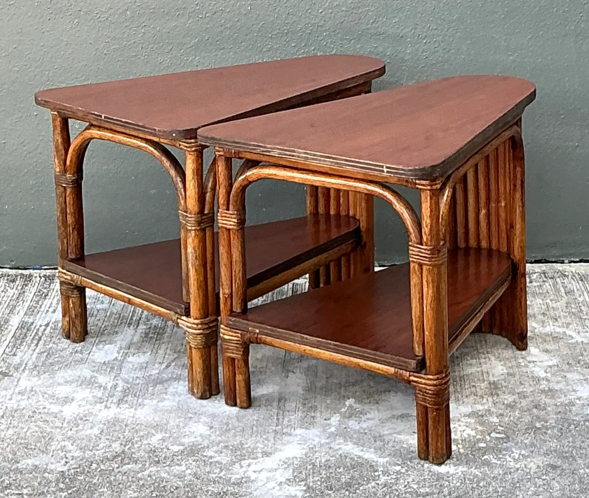 Vintage Rattan Pie Slice Side Tables After Frankl — additional photo 1