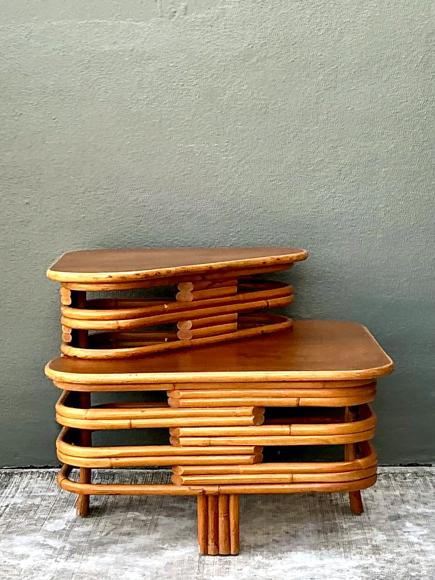 Vintage Stacked Rattan Side Table After Paul Frankl — additional photo 1