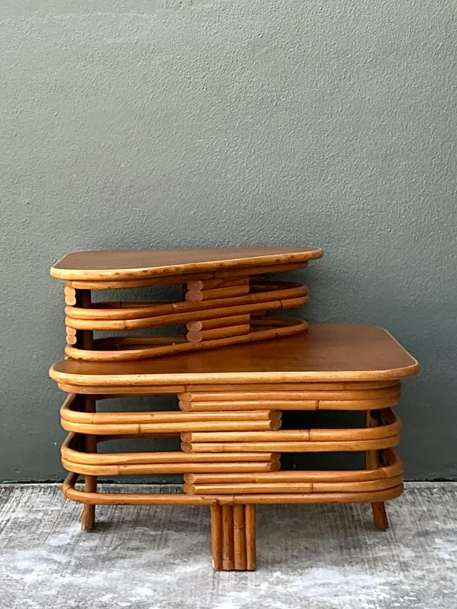 Vintage Stacked Rattan Side Table After Paul Frankl — additional photo 8