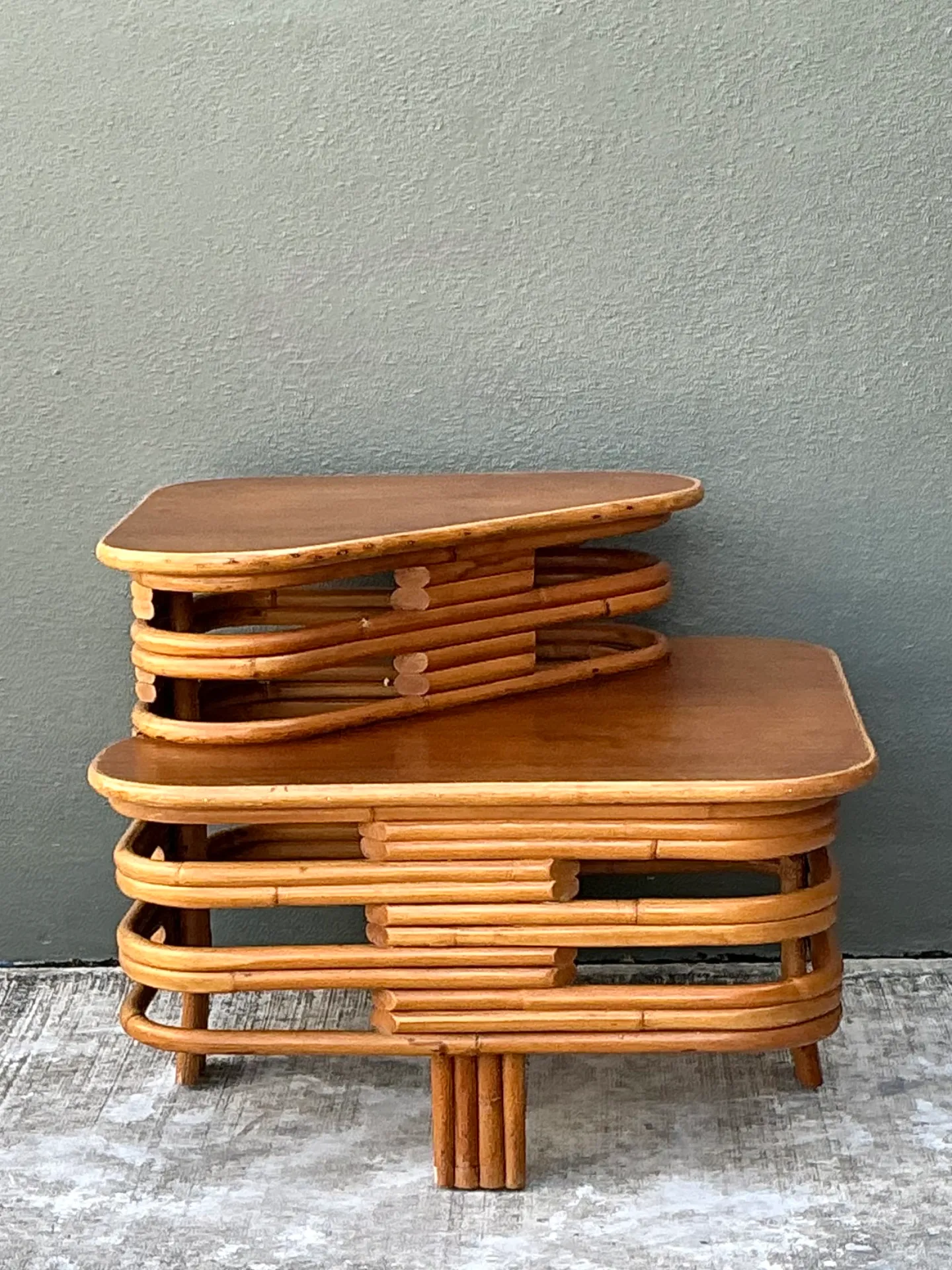Vintage Stacked Rattan Side Table After Paul Frankl — additional photo 5