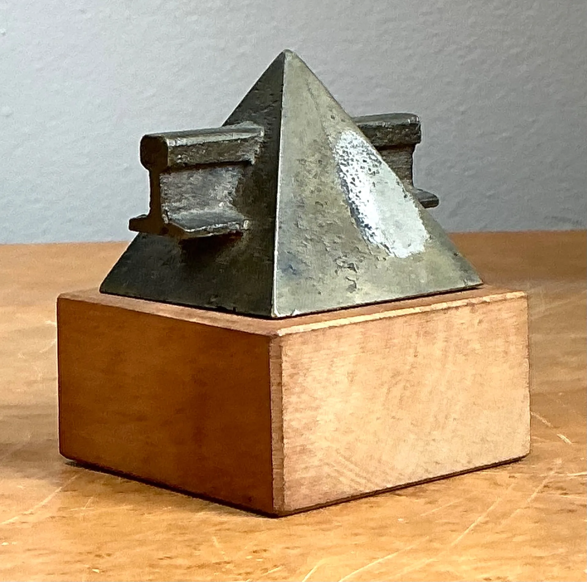 Vintage Small Geometric Metal and Wood Sculpture — additional photo 3