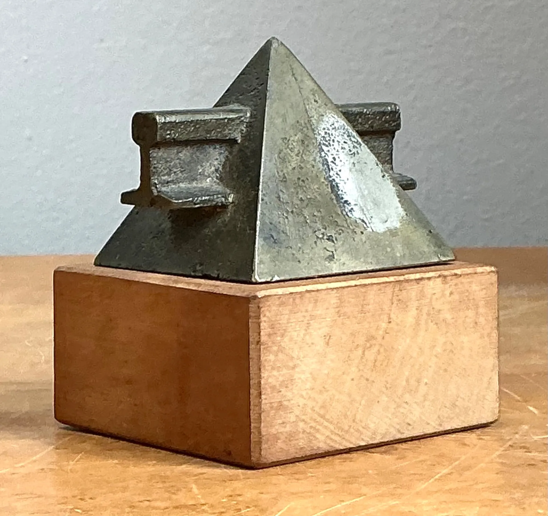 Vintage Small Geometric Metal and Wood Sculpture — additional photo 2
