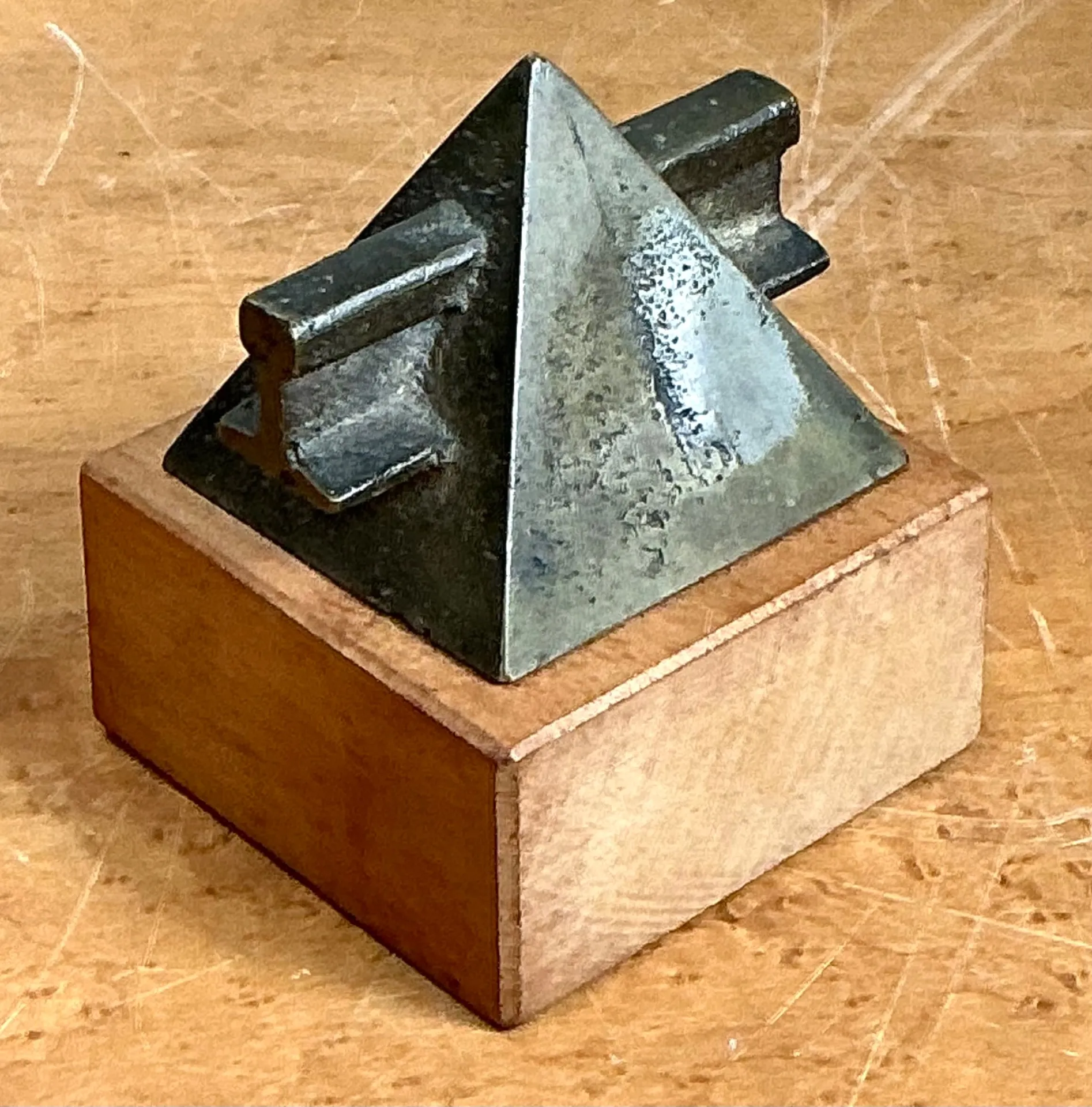 Vintage Small Geometric Metal and Wood Sculpture — additional photo 6