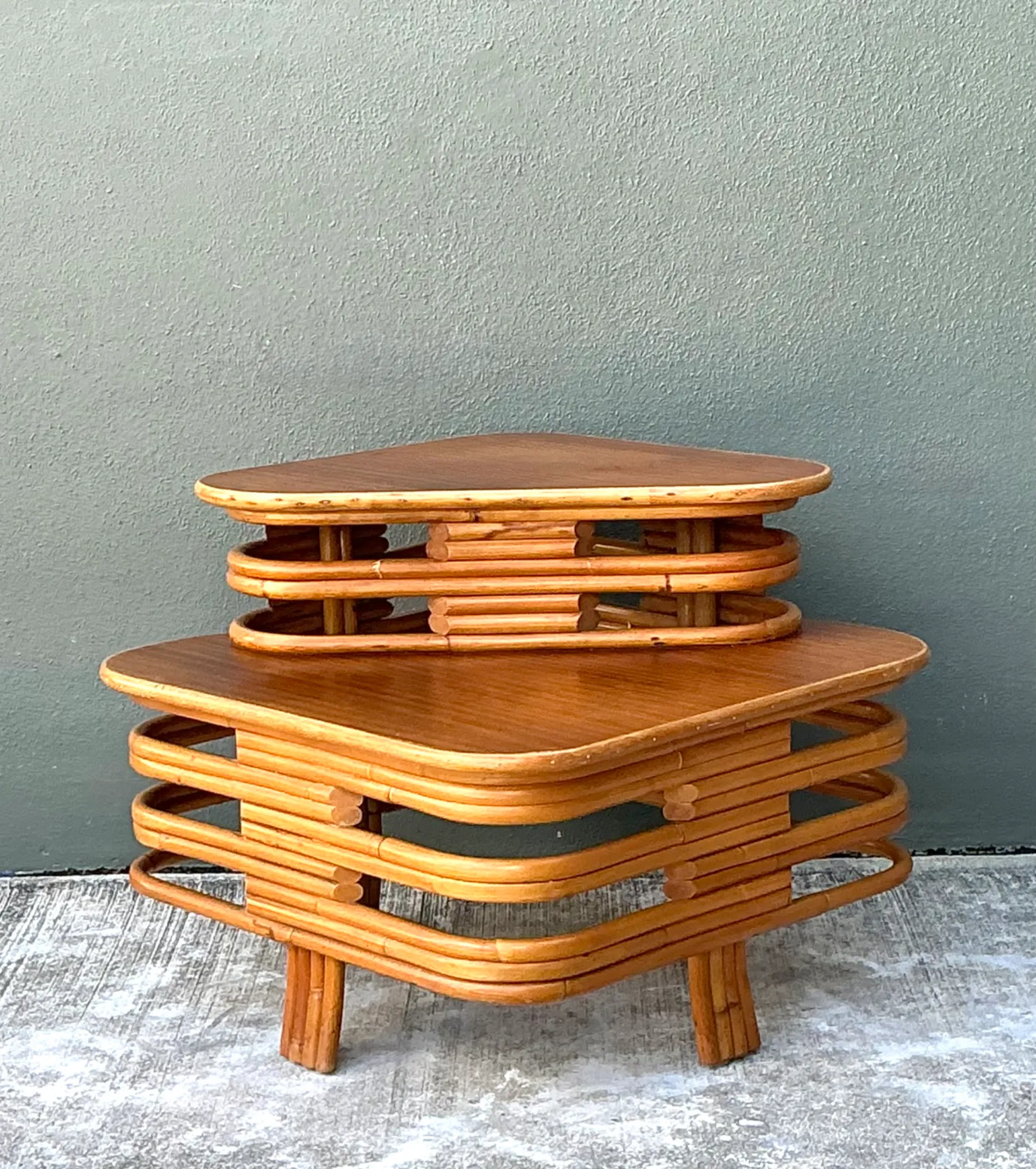 Vintage Stacked Rattan Side Table After Paul Frankl — additional photo 2