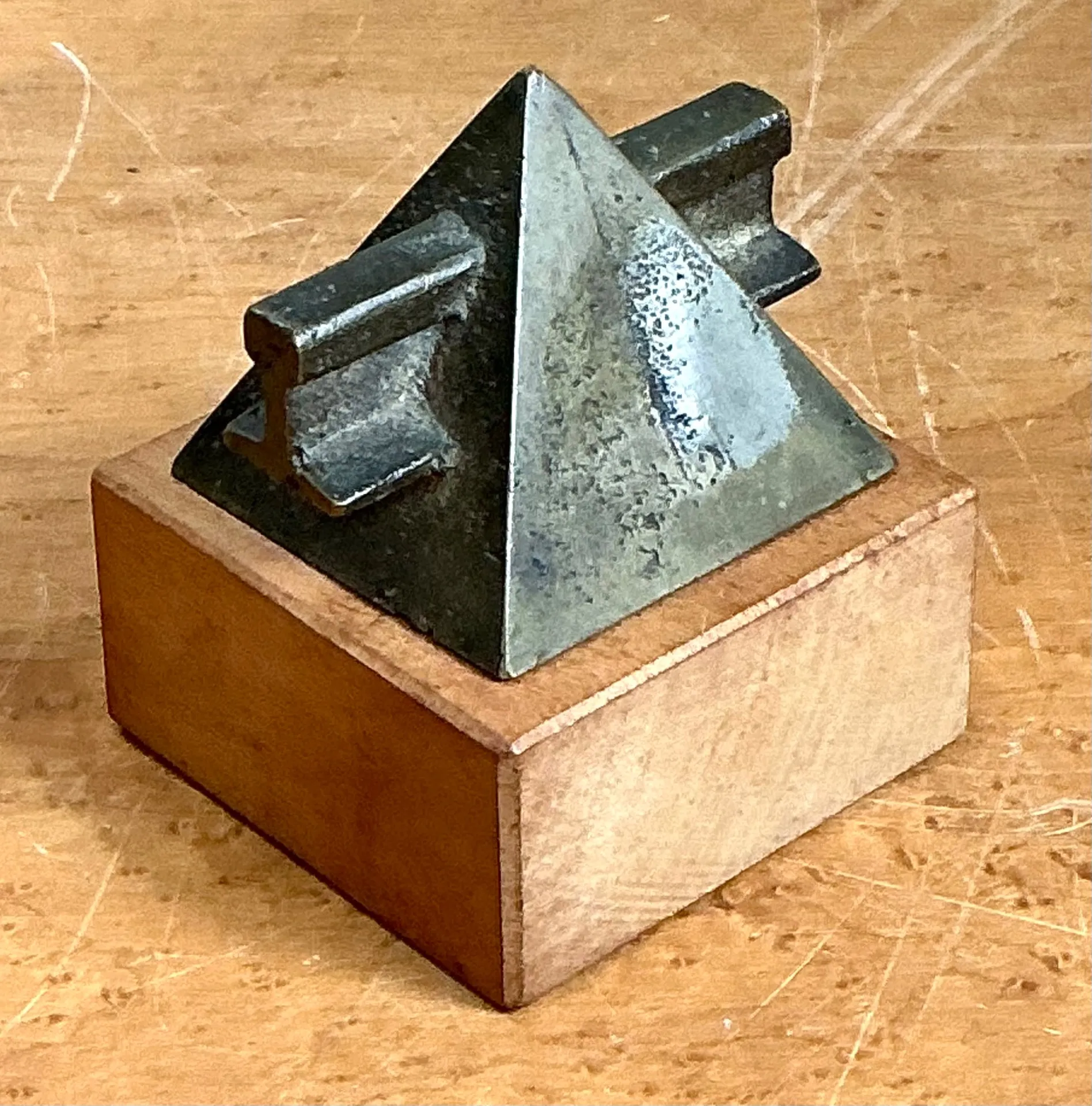 Vintage Small Geometric Metal and Wood Sculpture — additional photo 7