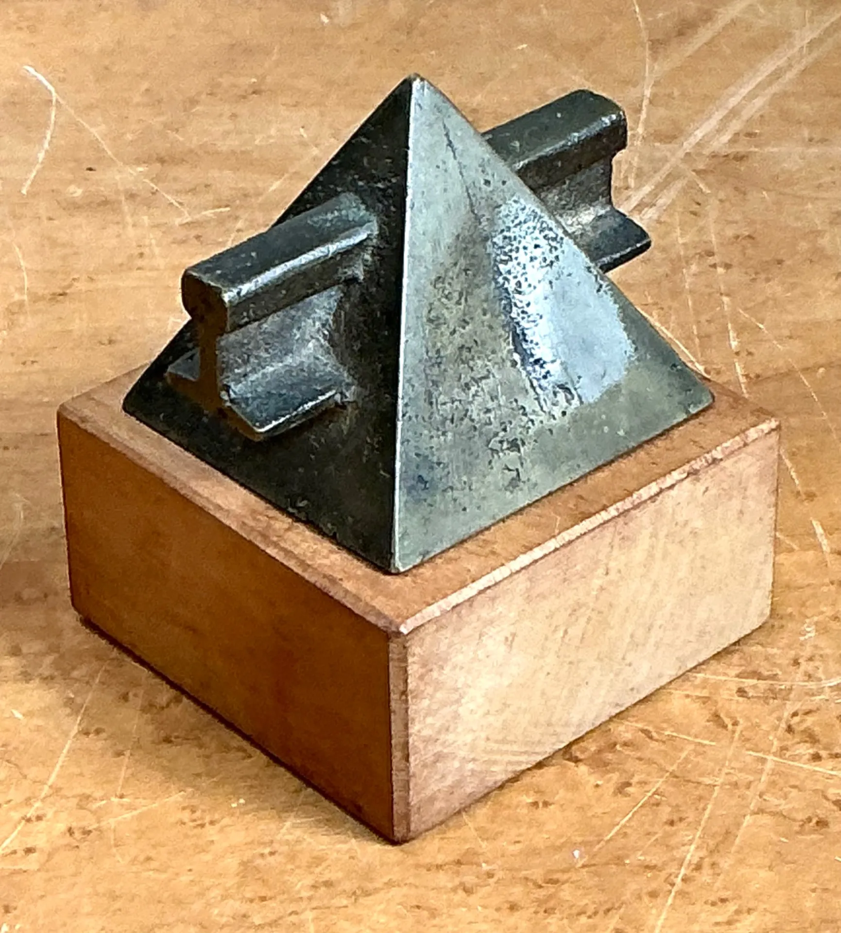 Vintage Small Geometric Metal and Wood Sculpture — additional photo 4