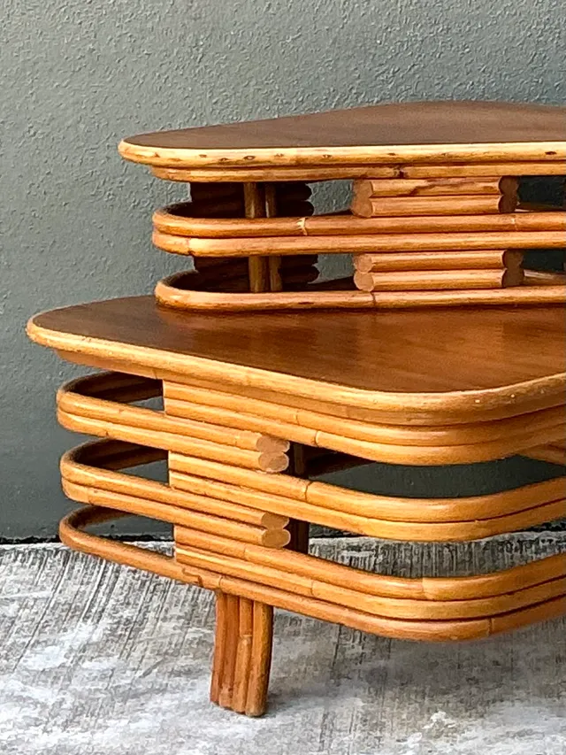 Vintage Stacked Rattan Side Table After Paul Frankl — additional photo 7