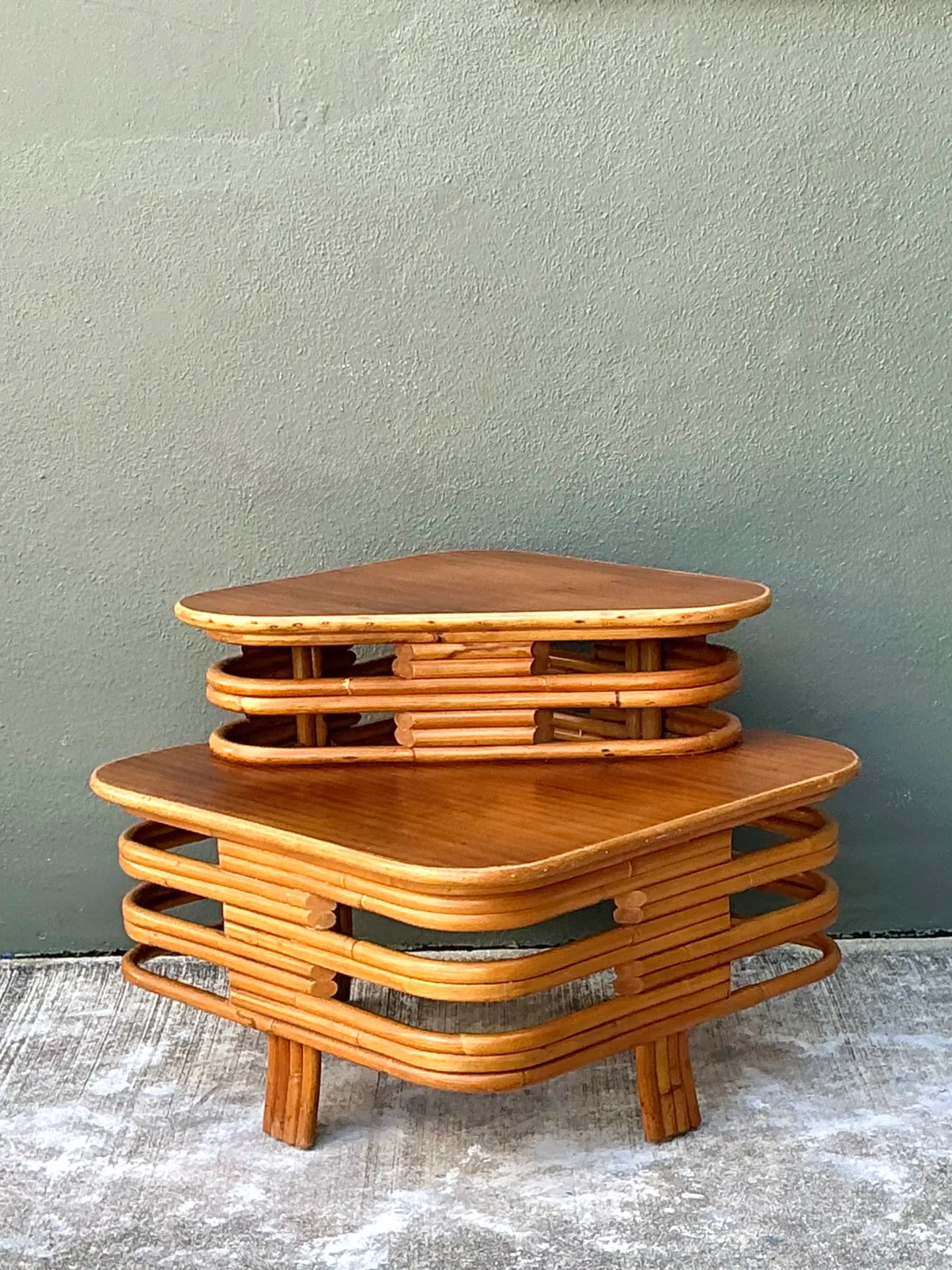 Vintage Stacked Rattan Side Table After Paul Frankl — additional photo 3